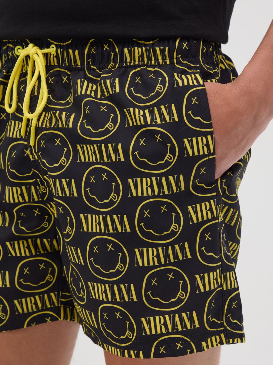 Black swimming trunks with Nirvana logo_2