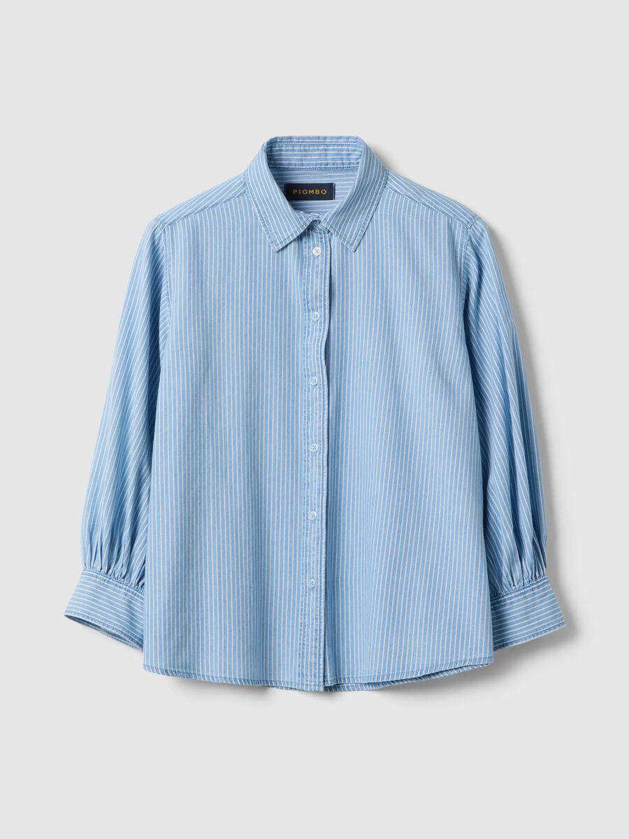 Blue striped cotton shirt, regular fit_4