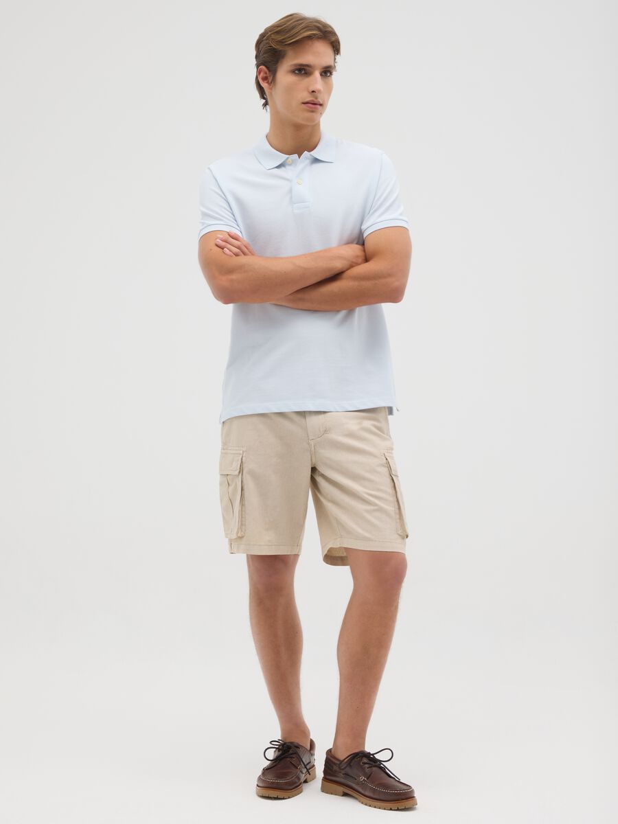 Men's beige cotton blend cargo shorts regular fit_0