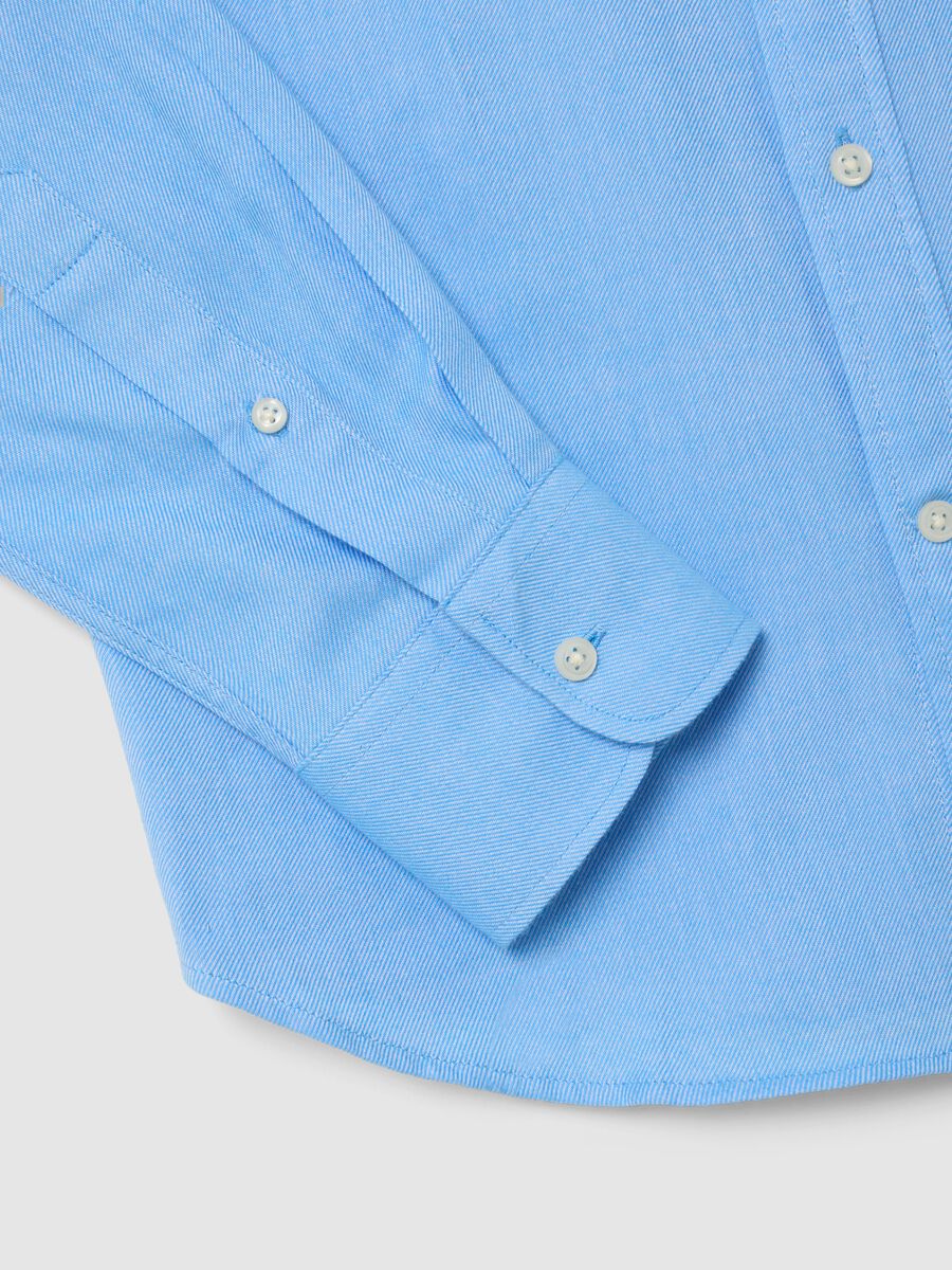 Camicia azzurra a maniche lunghe in puro cotone flanella regular fit_5