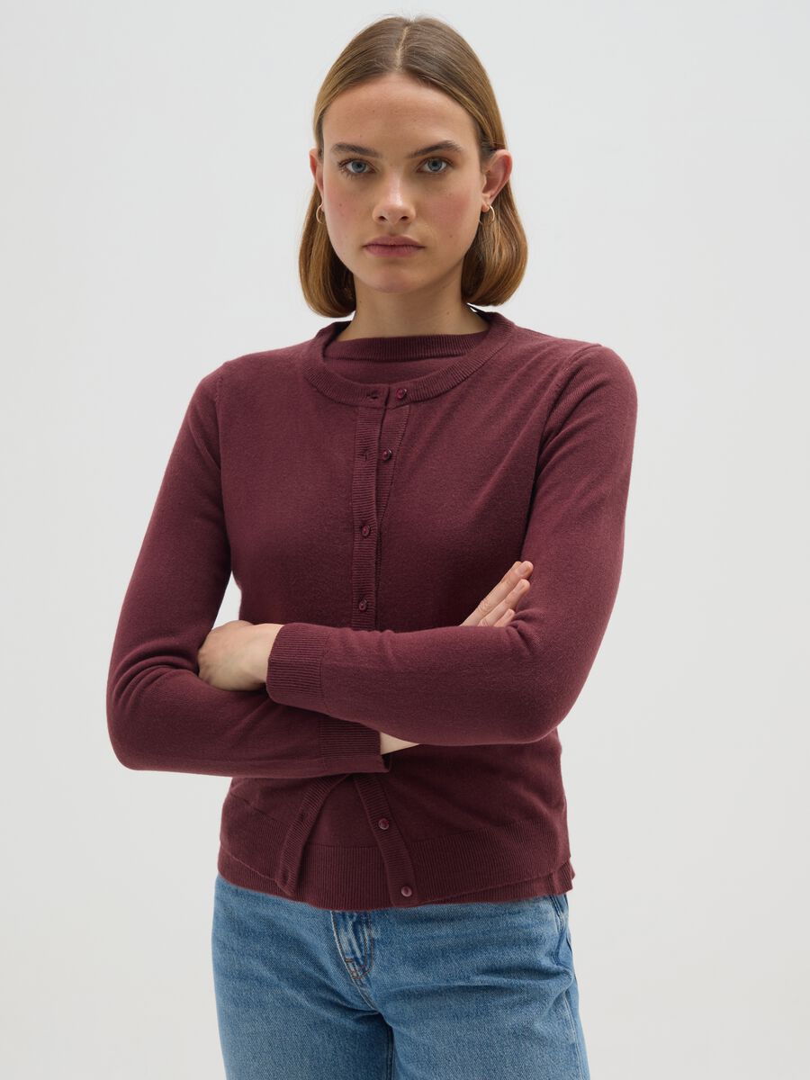 Red Mixed Yarn Cardigan_0