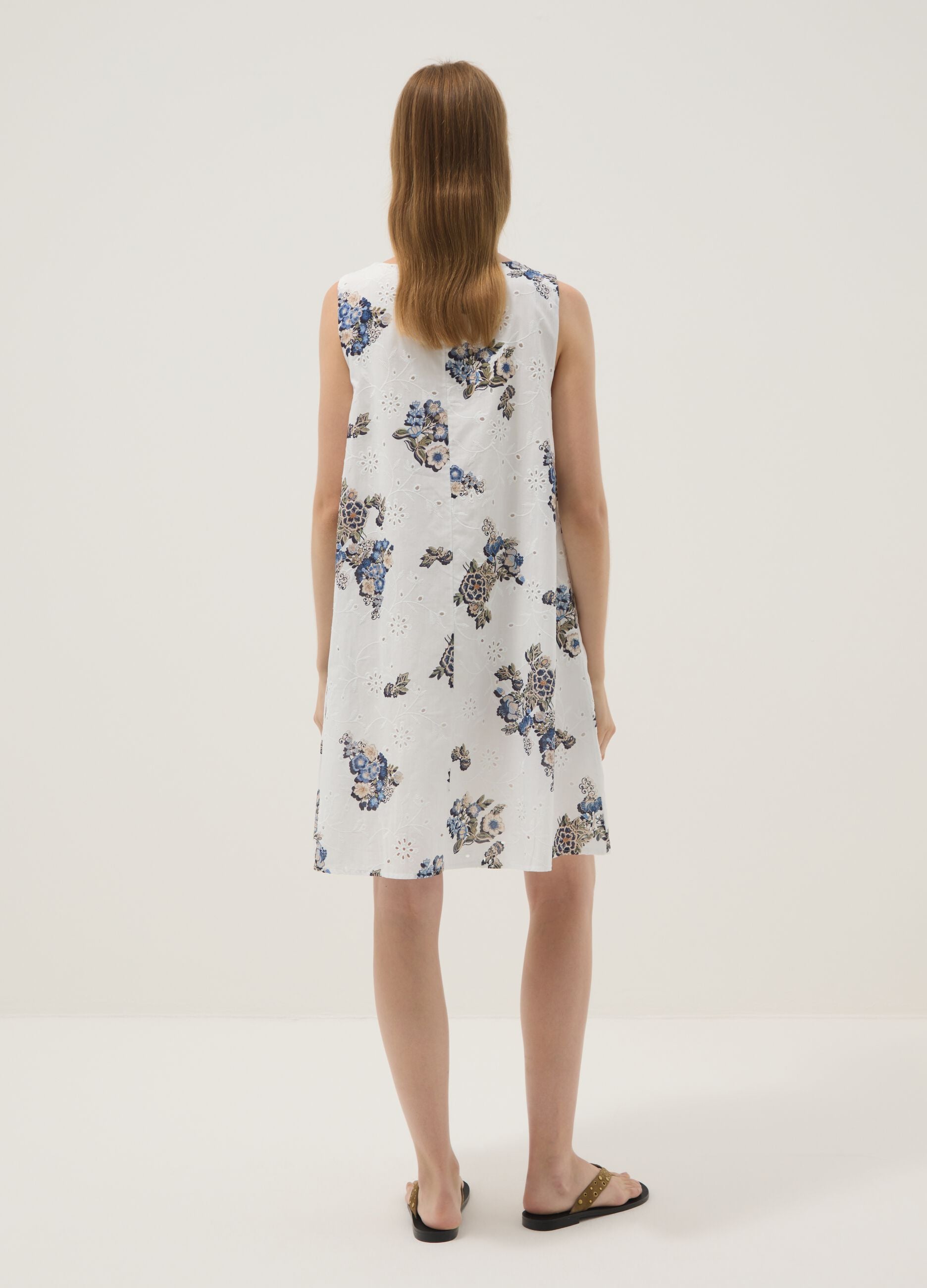 White pure cotton mini dress with floral print