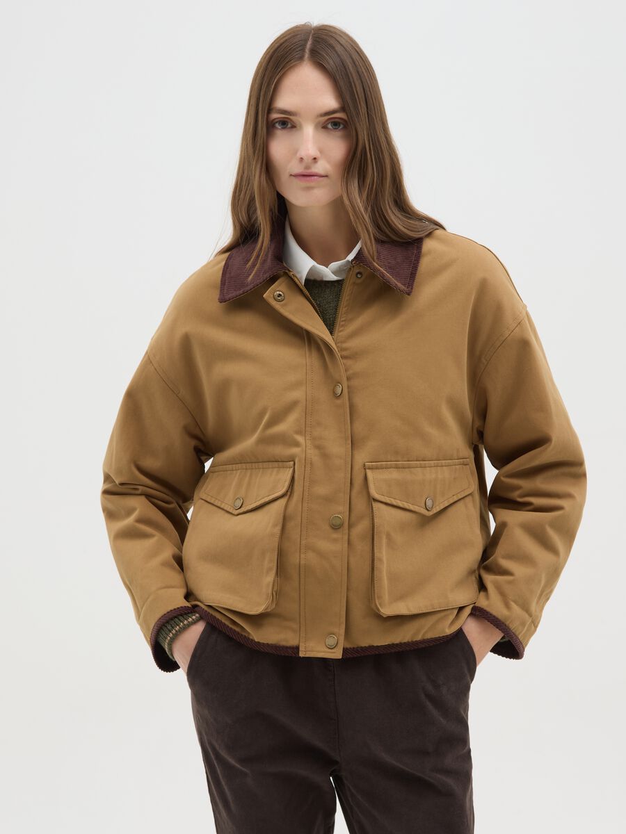 Giacca marrone in puro cotone e velluto regular fit_0