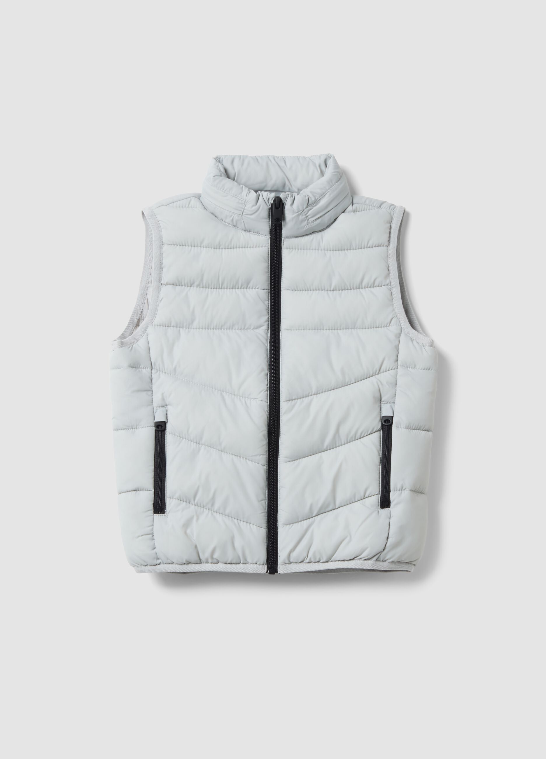 Grey padded gilet with zip and high neck for boys
