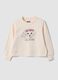 Beige pure cotton sweatshirt with crew neck and puppy print_0