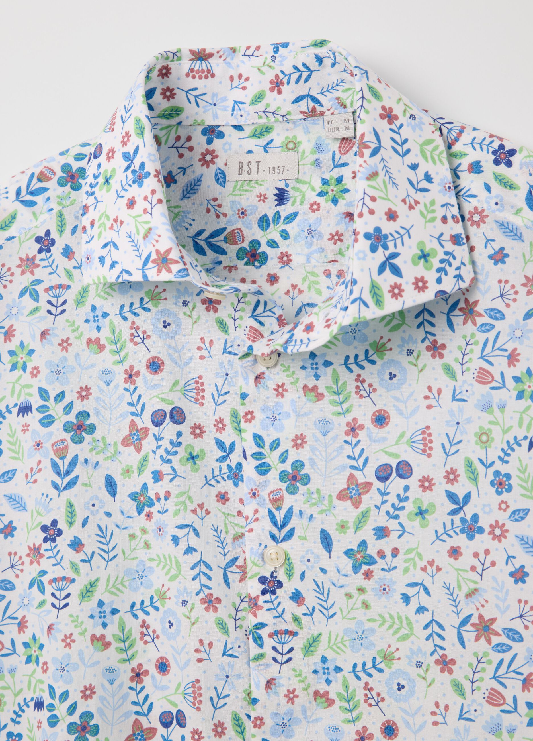 Slim Shirt with Multicolored Floral Pattern in Cotton