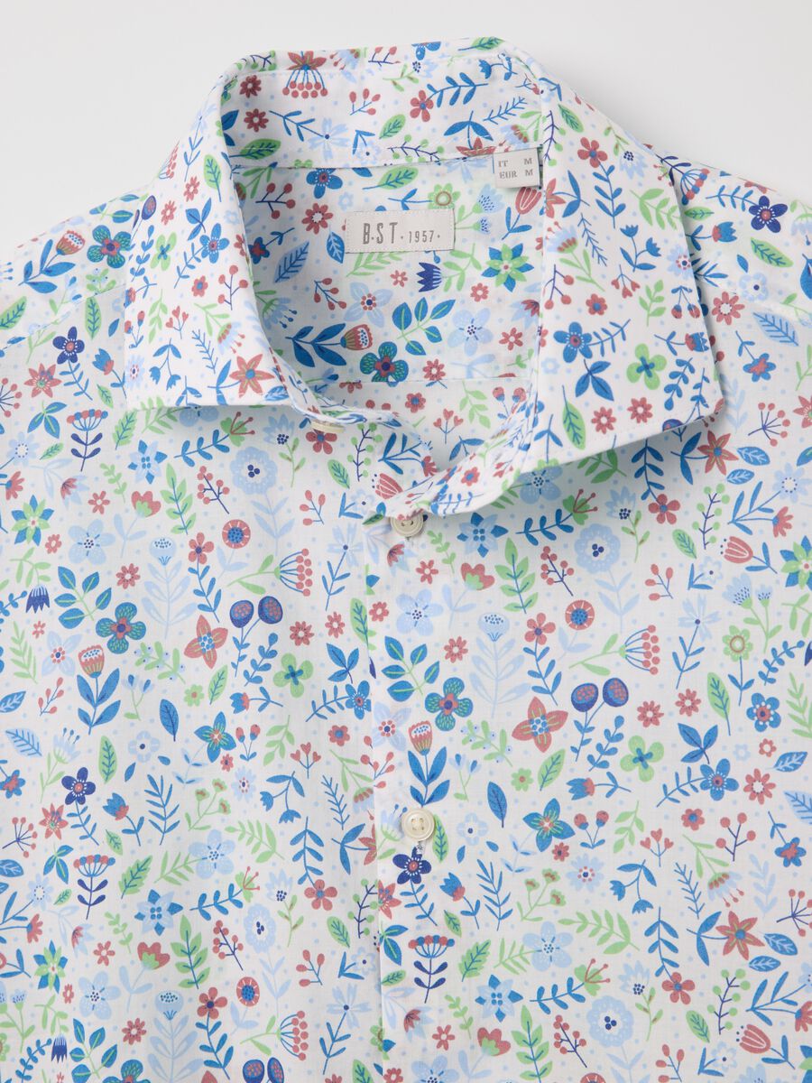 Camicia da uomo in puro cotone multicolor slim fit con fantasia floreale_5