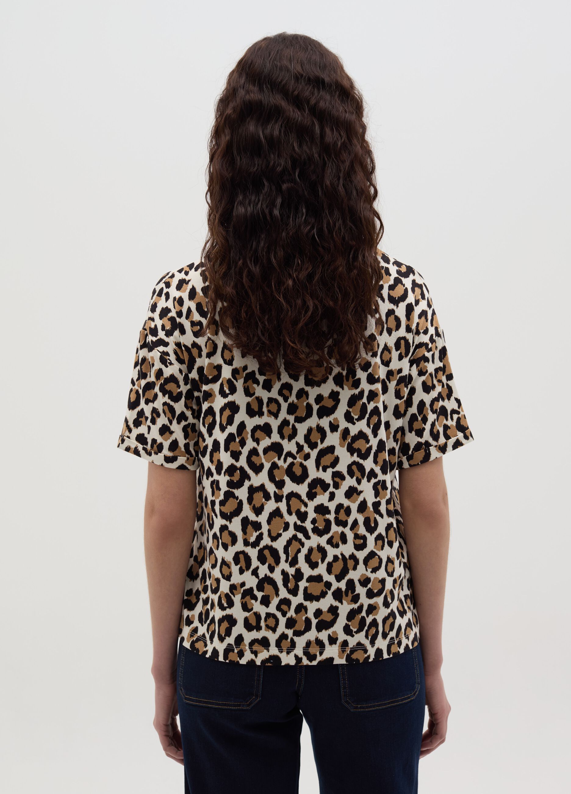 Animal print T-shirt with kimono sleeves