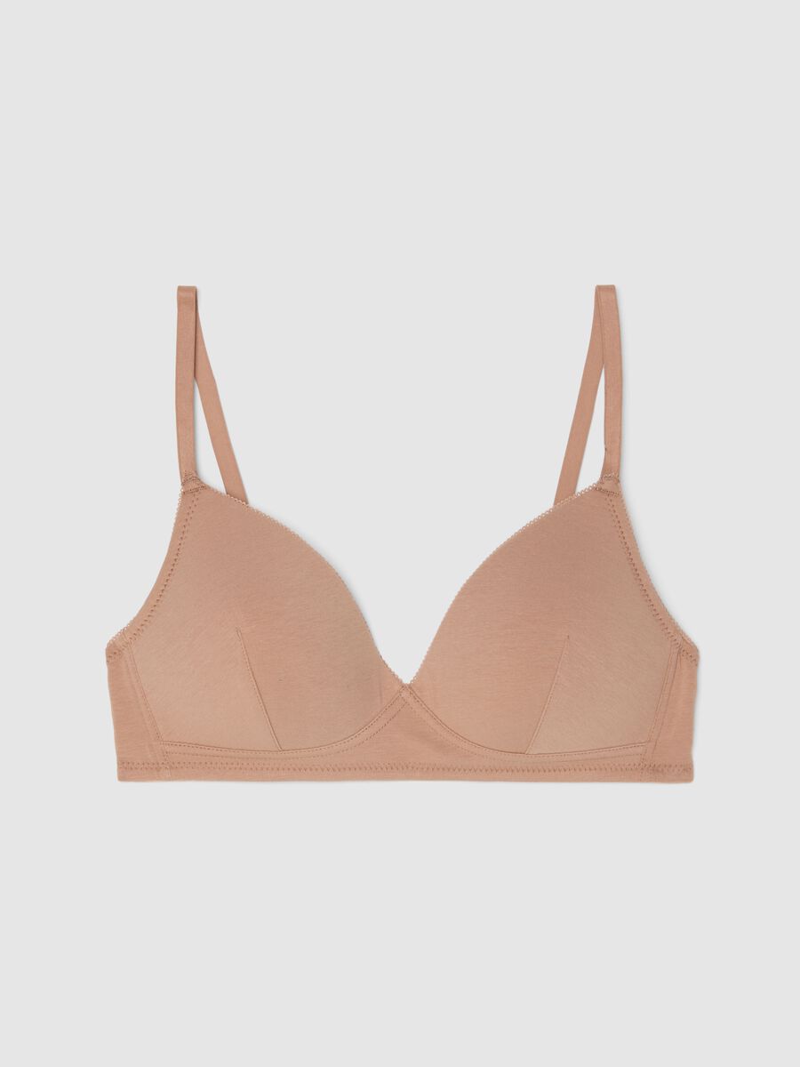 Reggiseno in cotone elasticizzato beige con imbottitura leggera_0