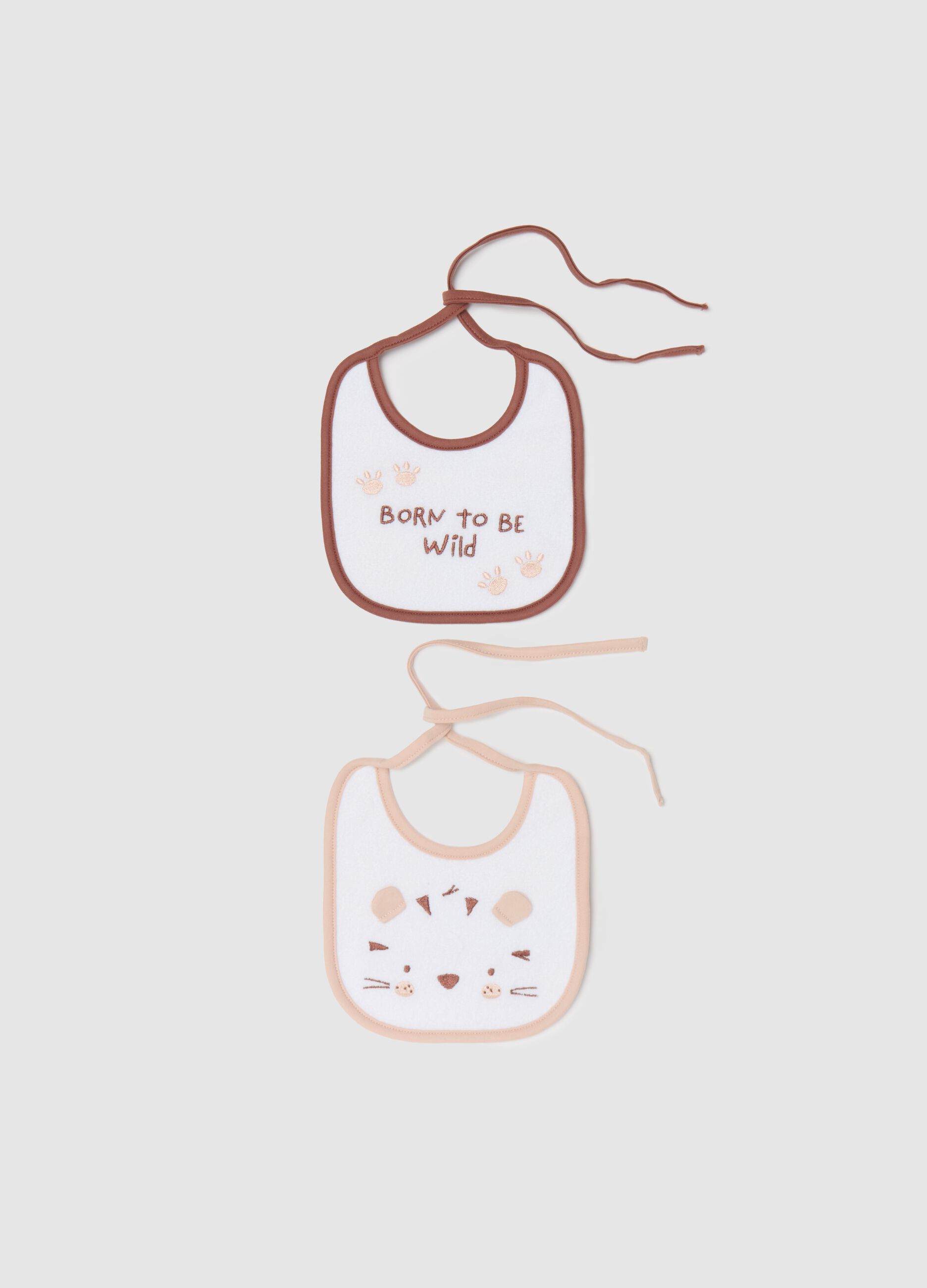 Two-pack bibs with tiger embroidery