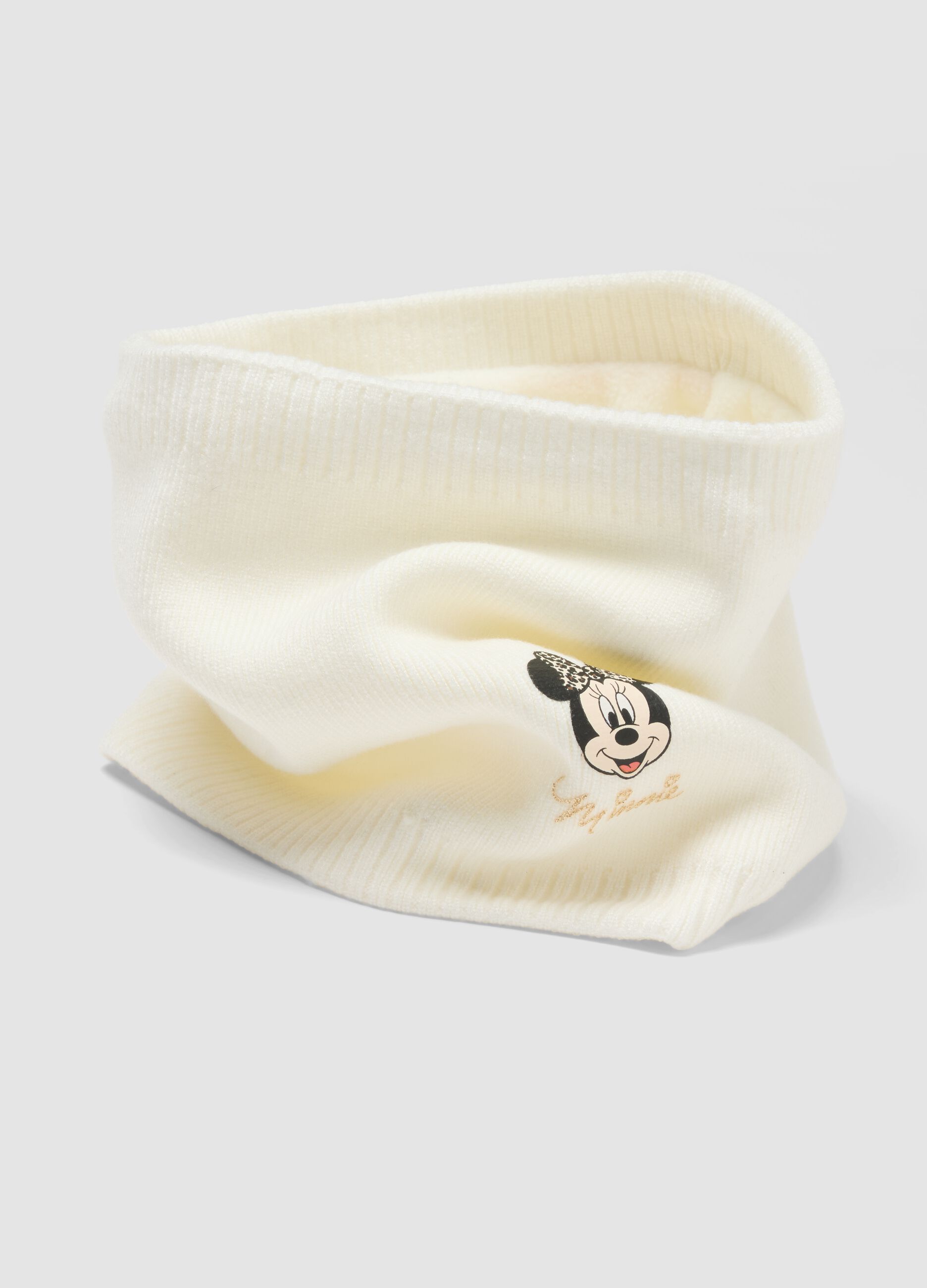 White viscose-blend scarf with Minnie print