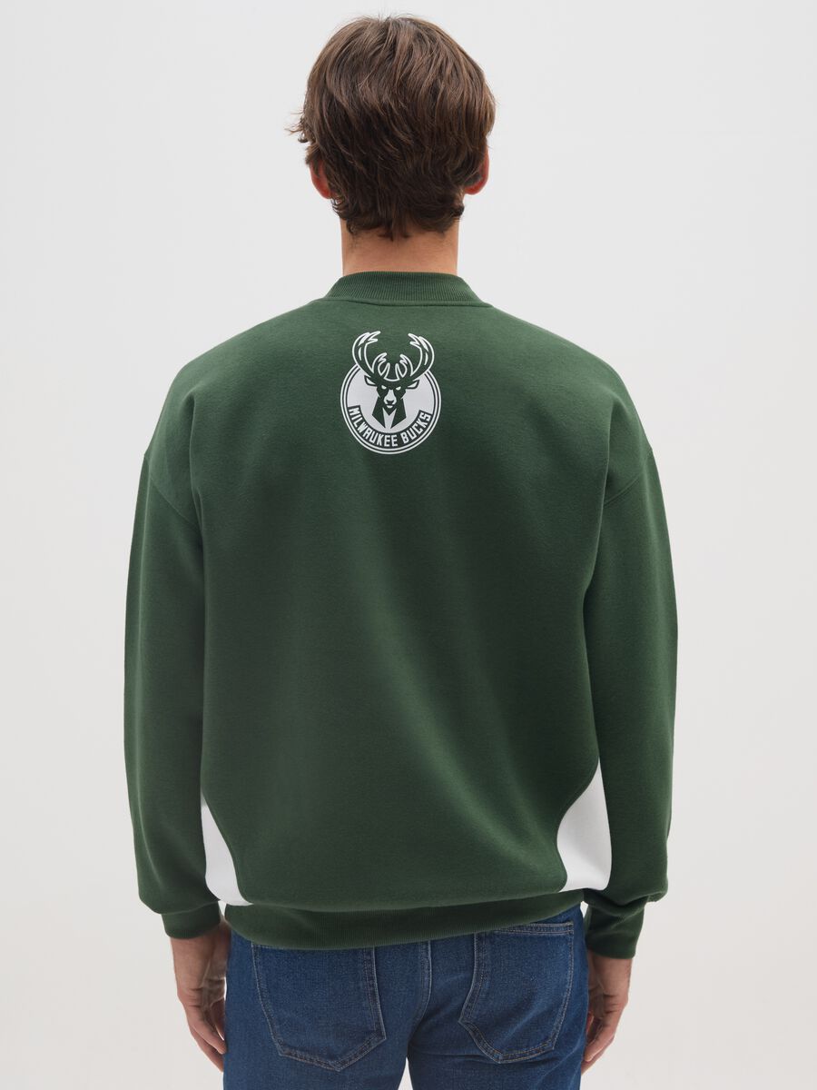 Green cotton blend sweatshirt with regular fit and Milwaukee Bucks print_2