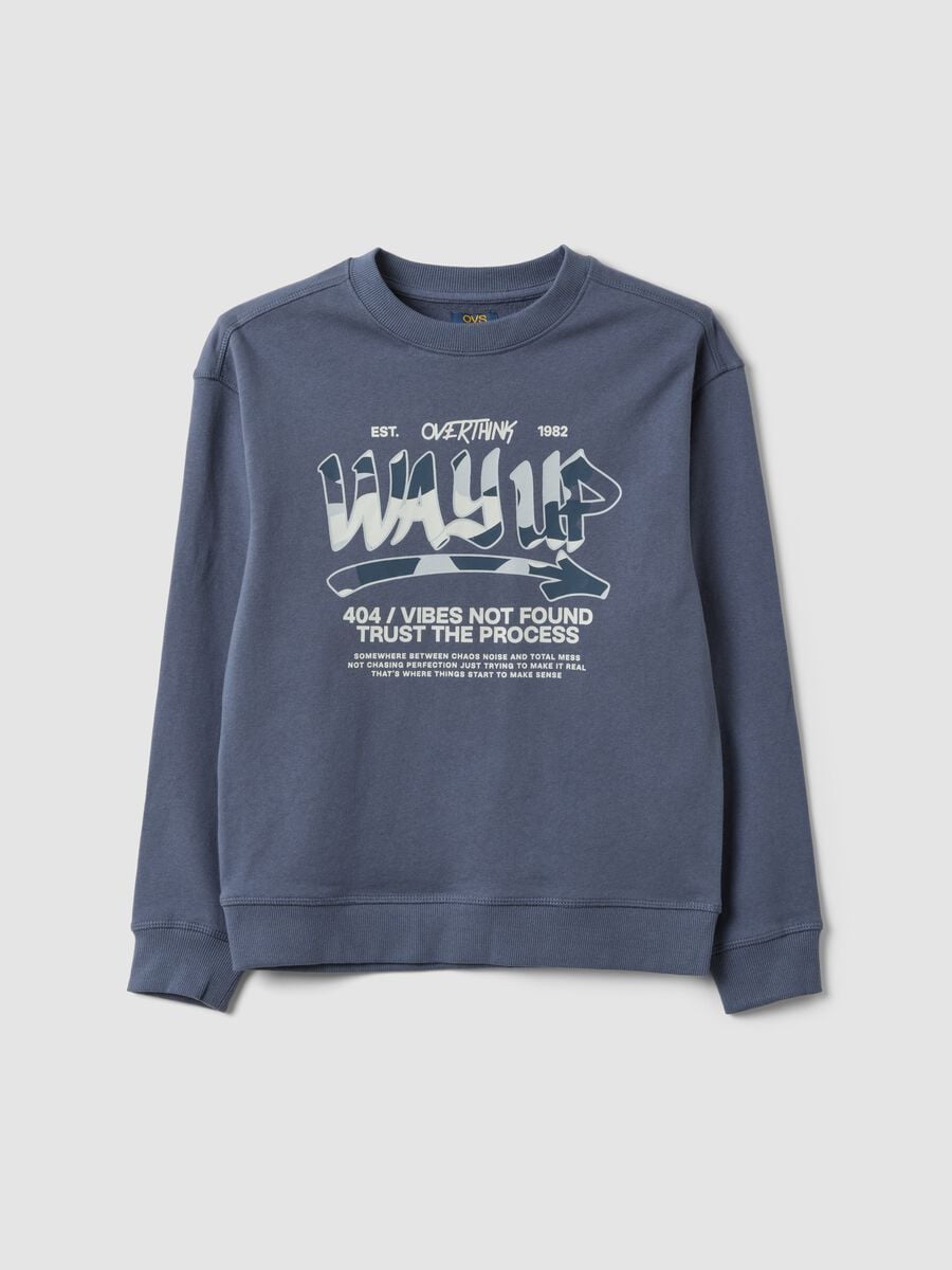 Grey pure cotton sweatshirt with front print for boys, relaxed fit_0