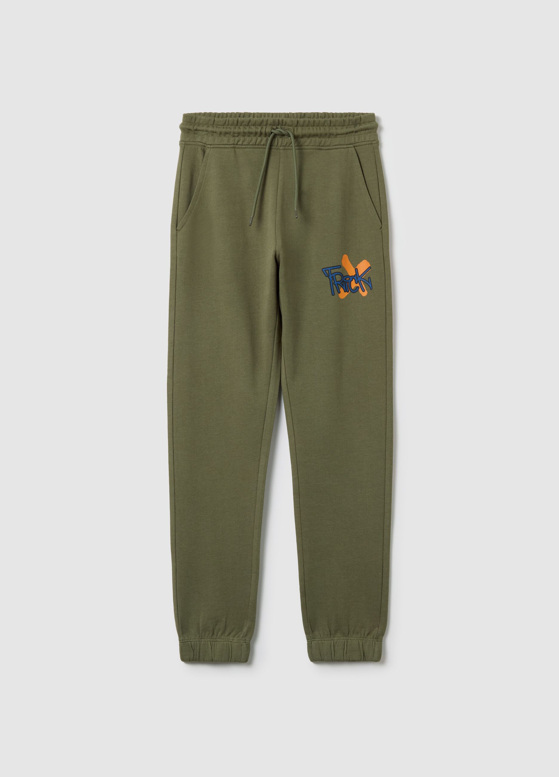 Cotton joggers with drawstring and print
