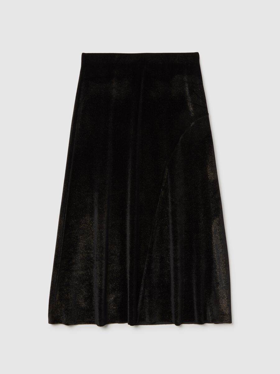 Black Velour Regular Fit Long Skirt_4
