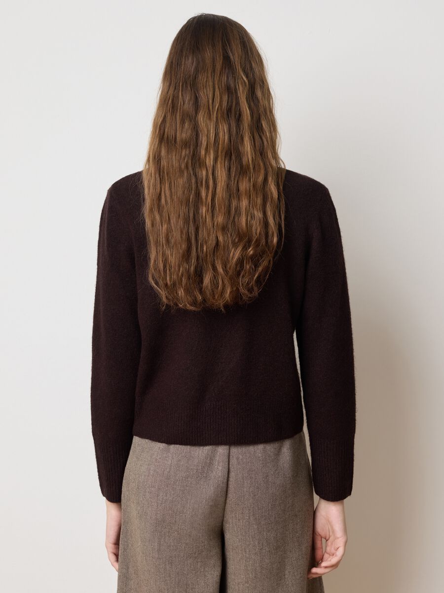 Brown regular fit sweater with jewel neckline_3