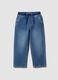Jogger denim blu in cotone elasticizzato con vita elasticizzata per bambino_0