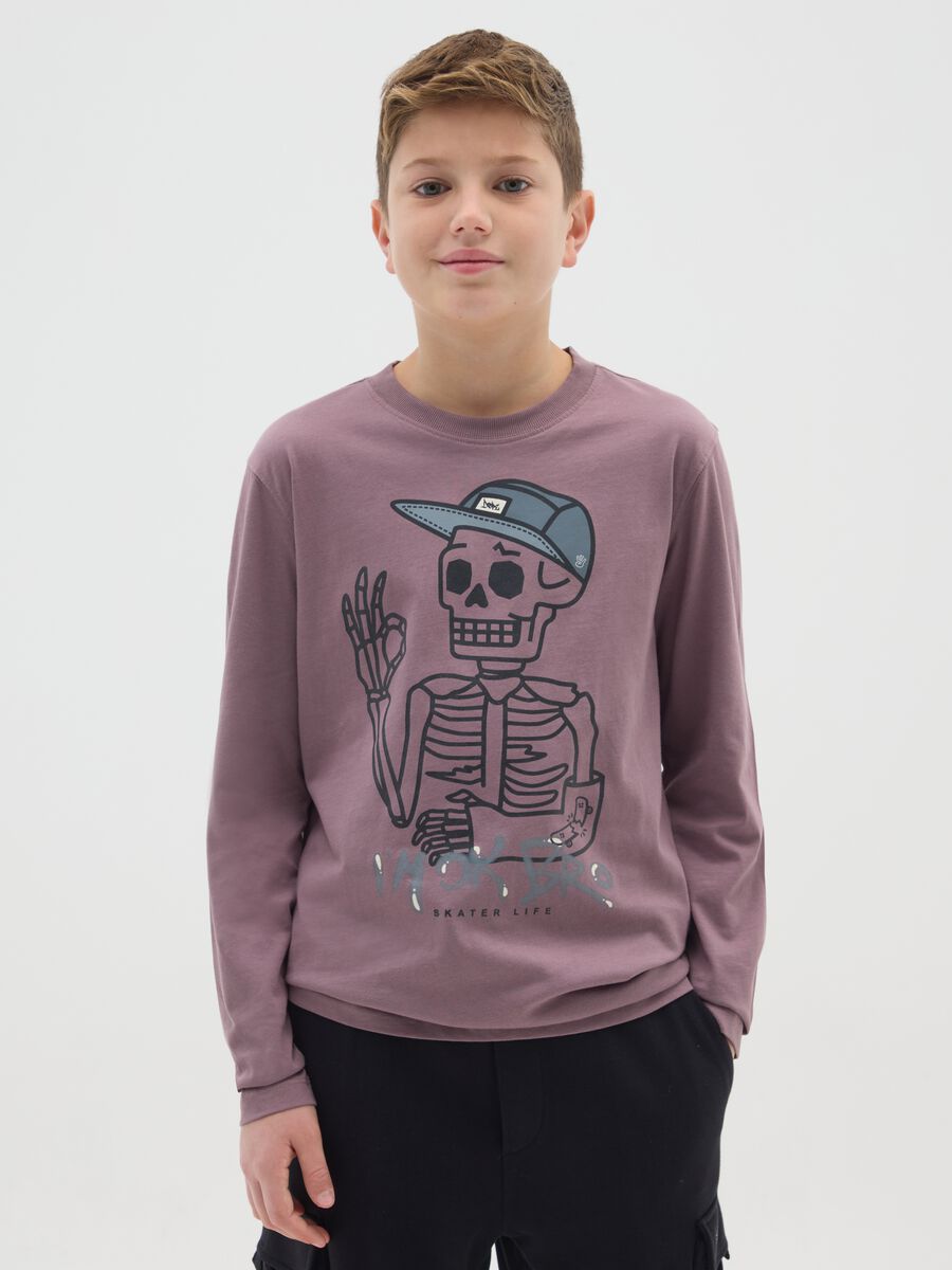 T-shirt da ragazzo in puro cotone viola regular fit_0