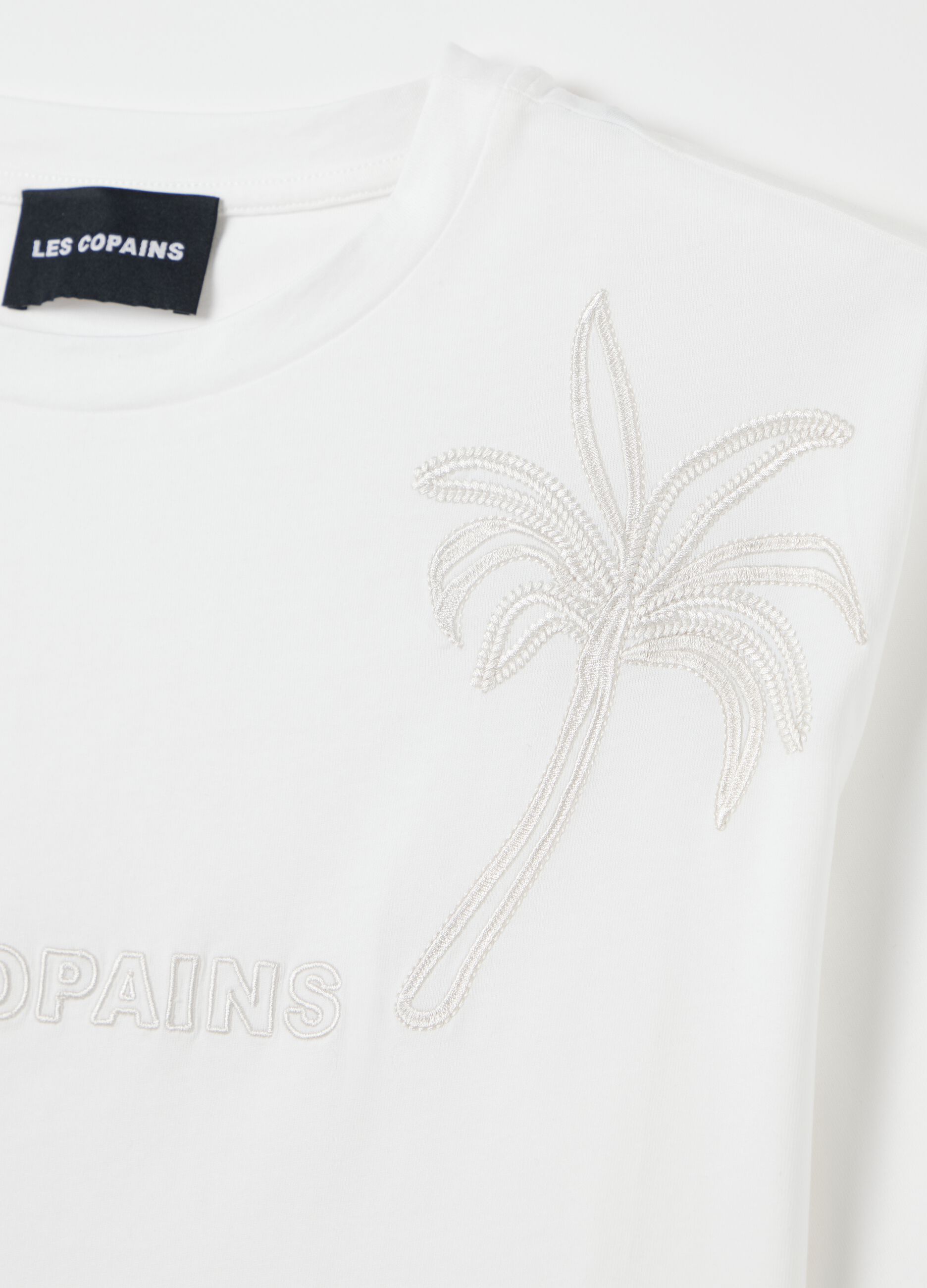 White T-shirt with palm embroidery Les Copains