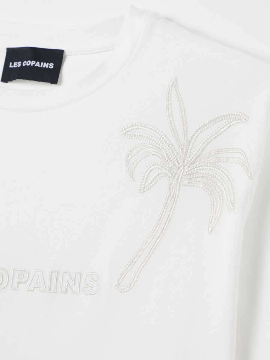 White T-shirt with palm embroidery Les Copains_5