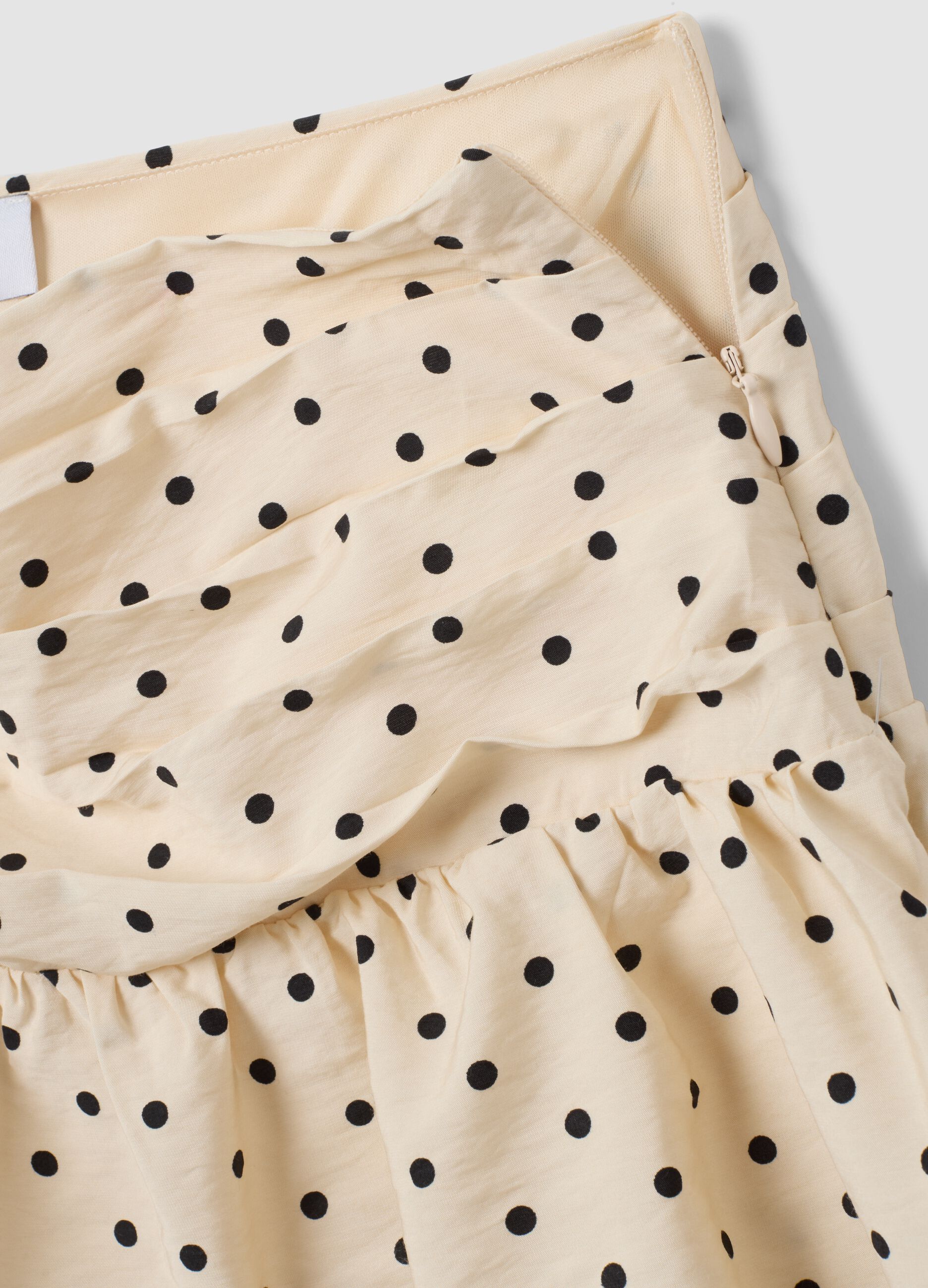 Beige polka-dot viscose-blend skirt with ruffles