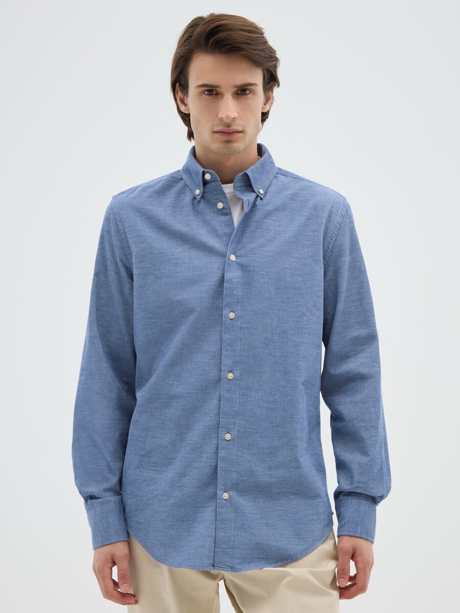Pure Cotton Blue Regular Fit Shirt_0