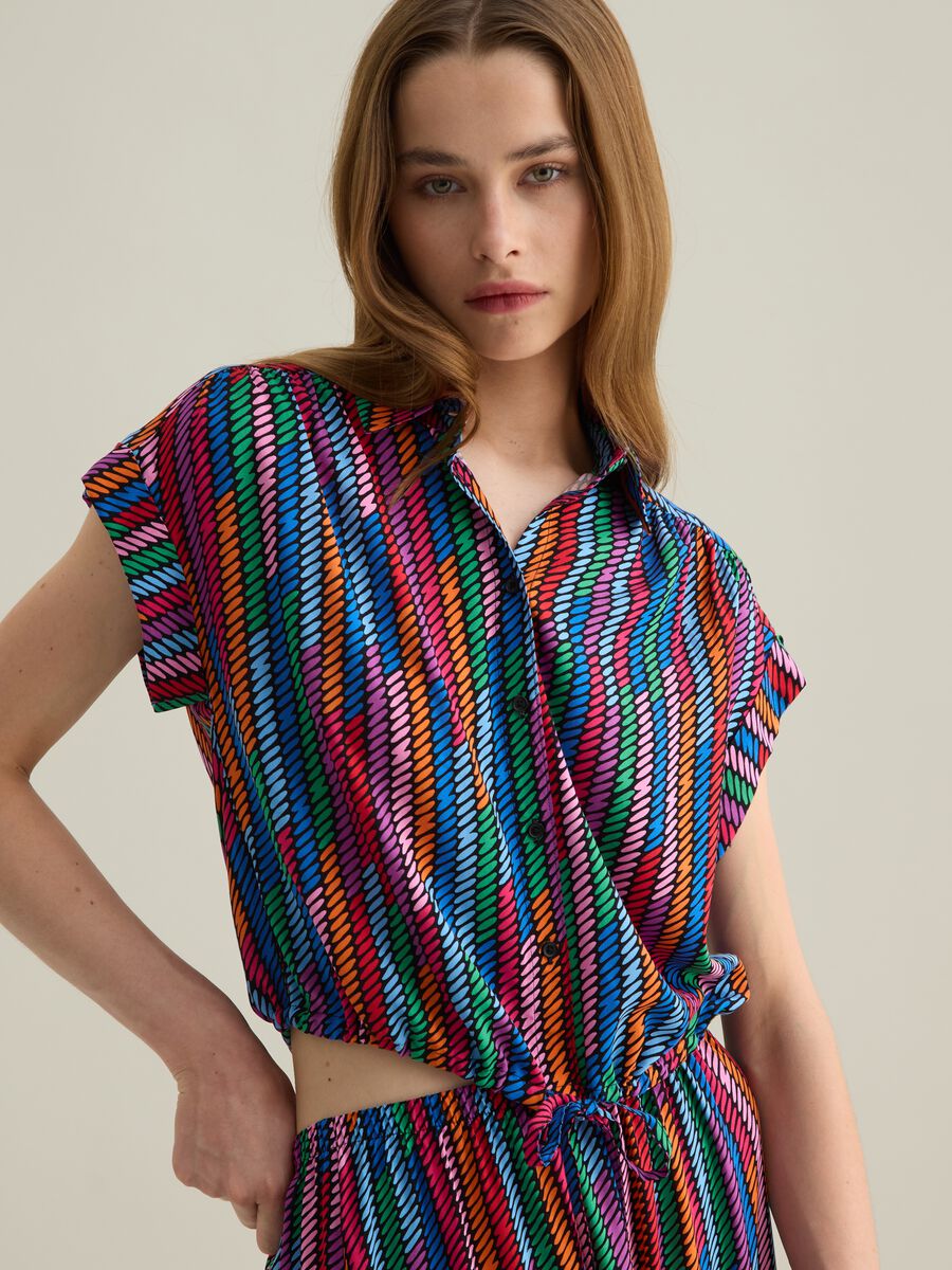 Women's viscose multicolour regular fit shirt with knot_0