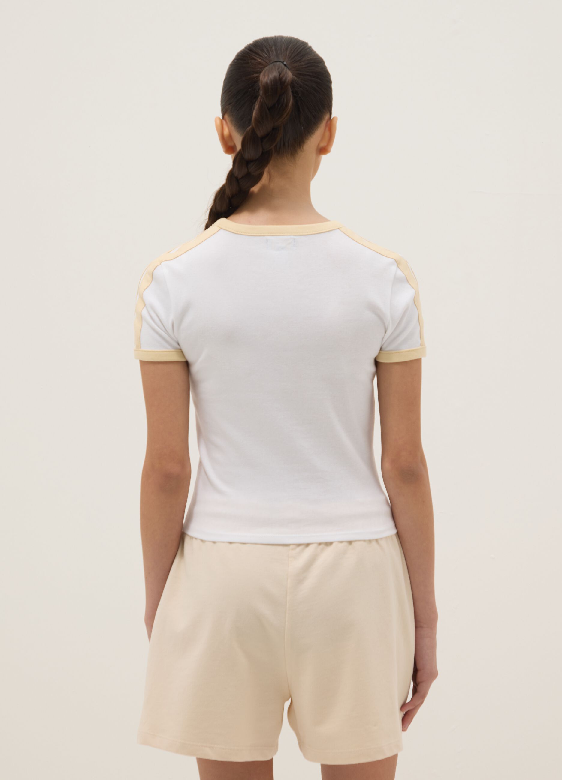 Girls&rsquo; white stretch cotton T-shirt, regular fit