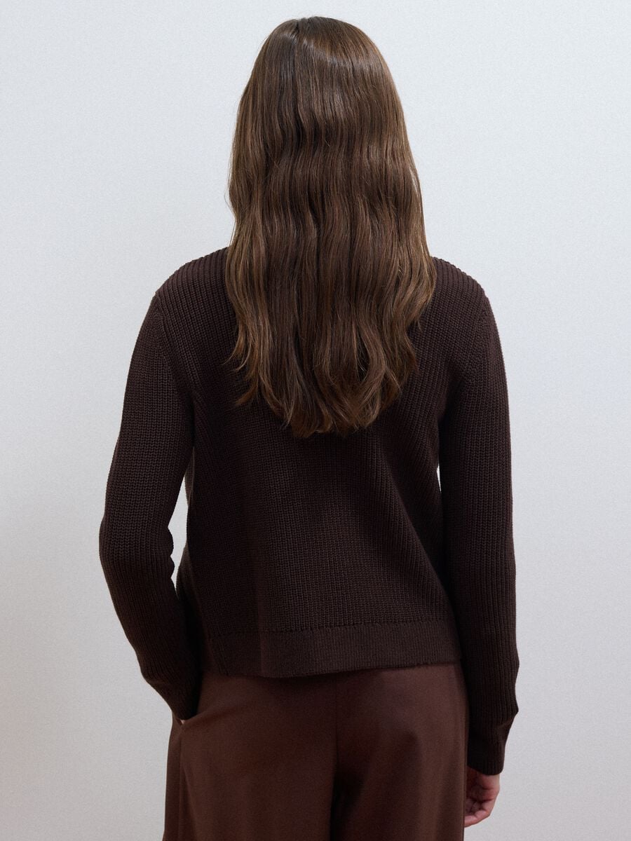Brown pure cotton crew-neck knit cardigan_3