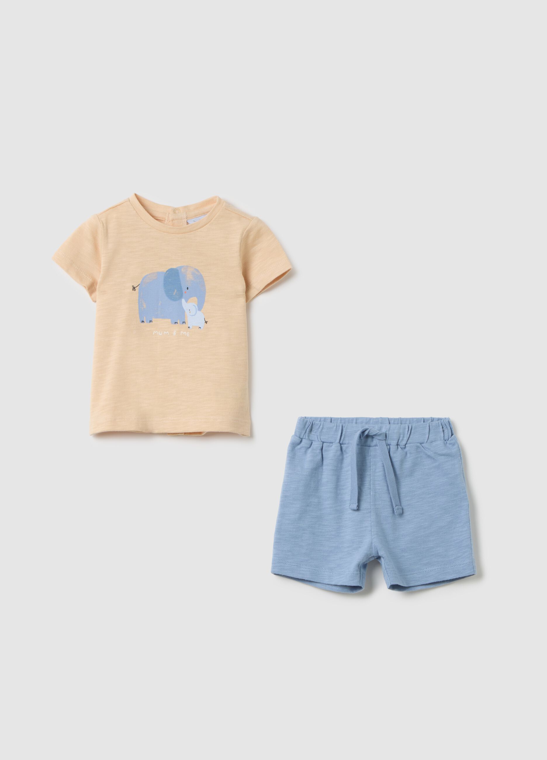 Set t-shirt da neonato in puro cotone beige con stampa