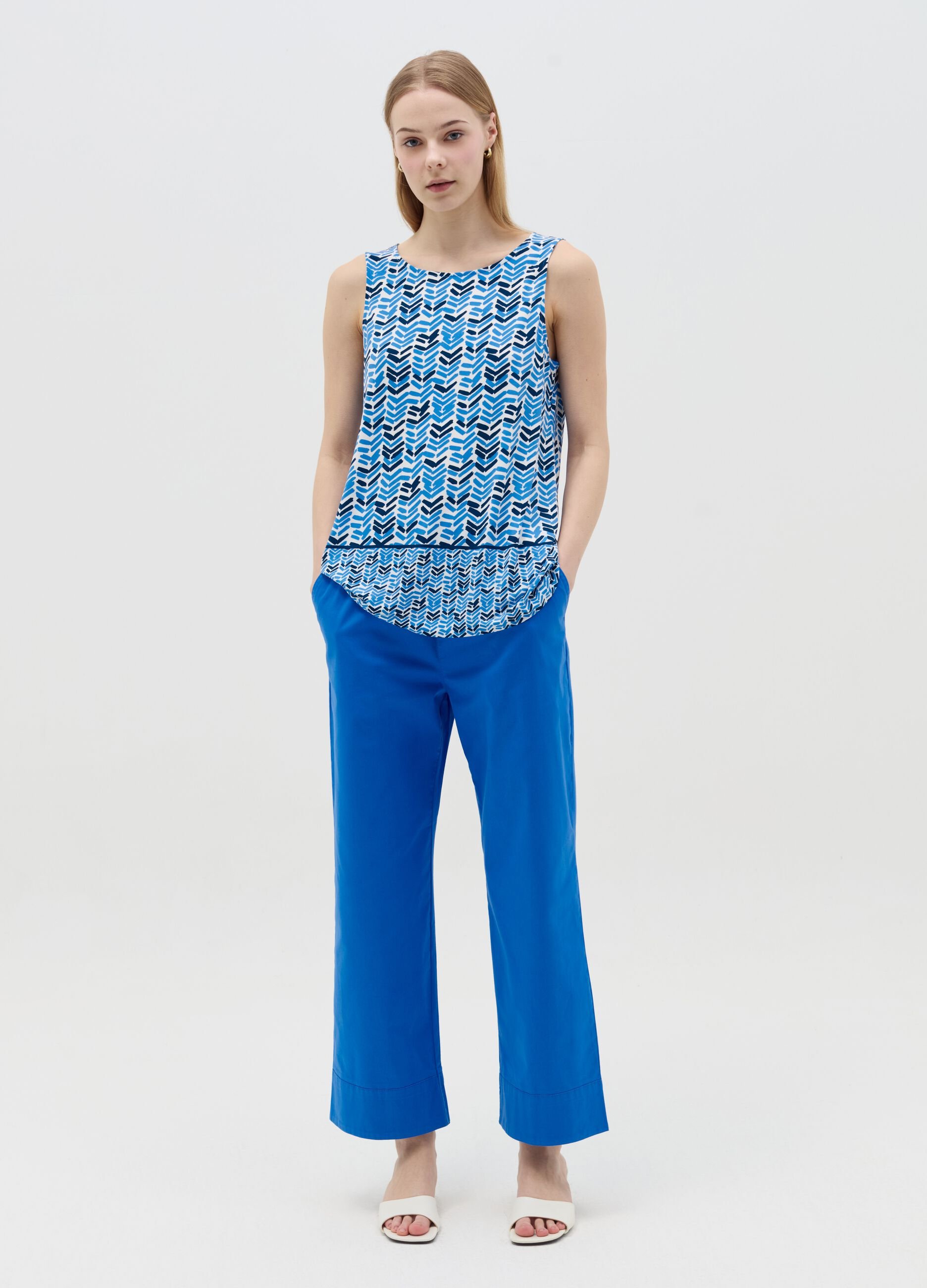 Light blue tank top with geometric pattern