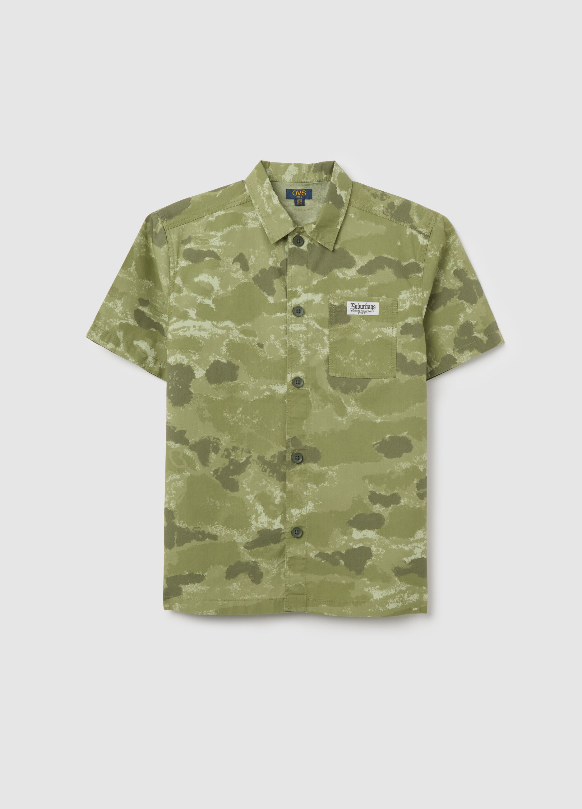 Short-sleeved green shirt in cotton