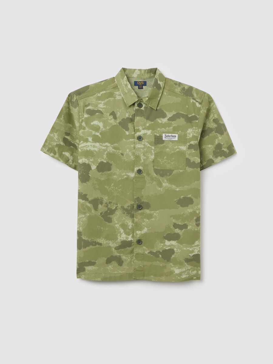 Short-sleeved green shirt in cotton_0