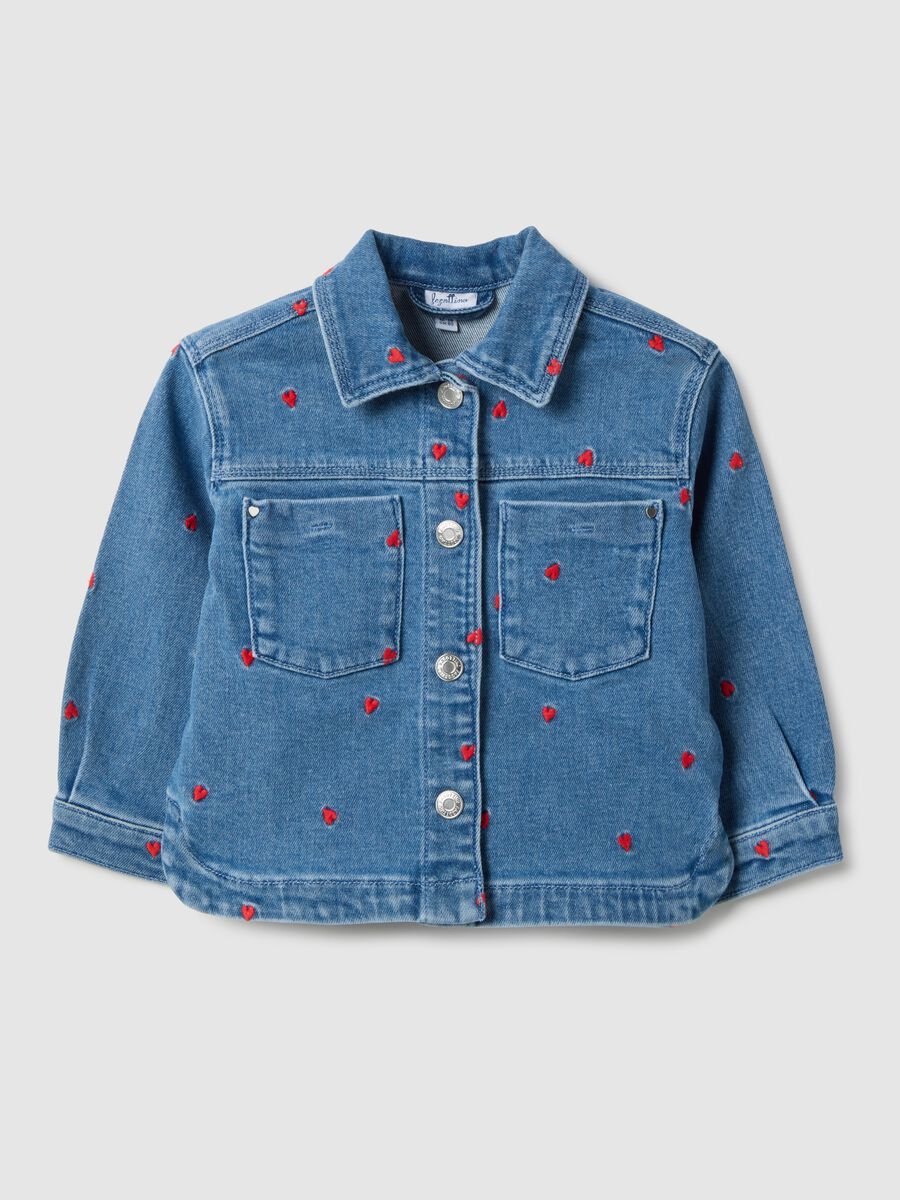Regular Fit Blue Denim Cotton Jacket with Embroidery for Girl_0