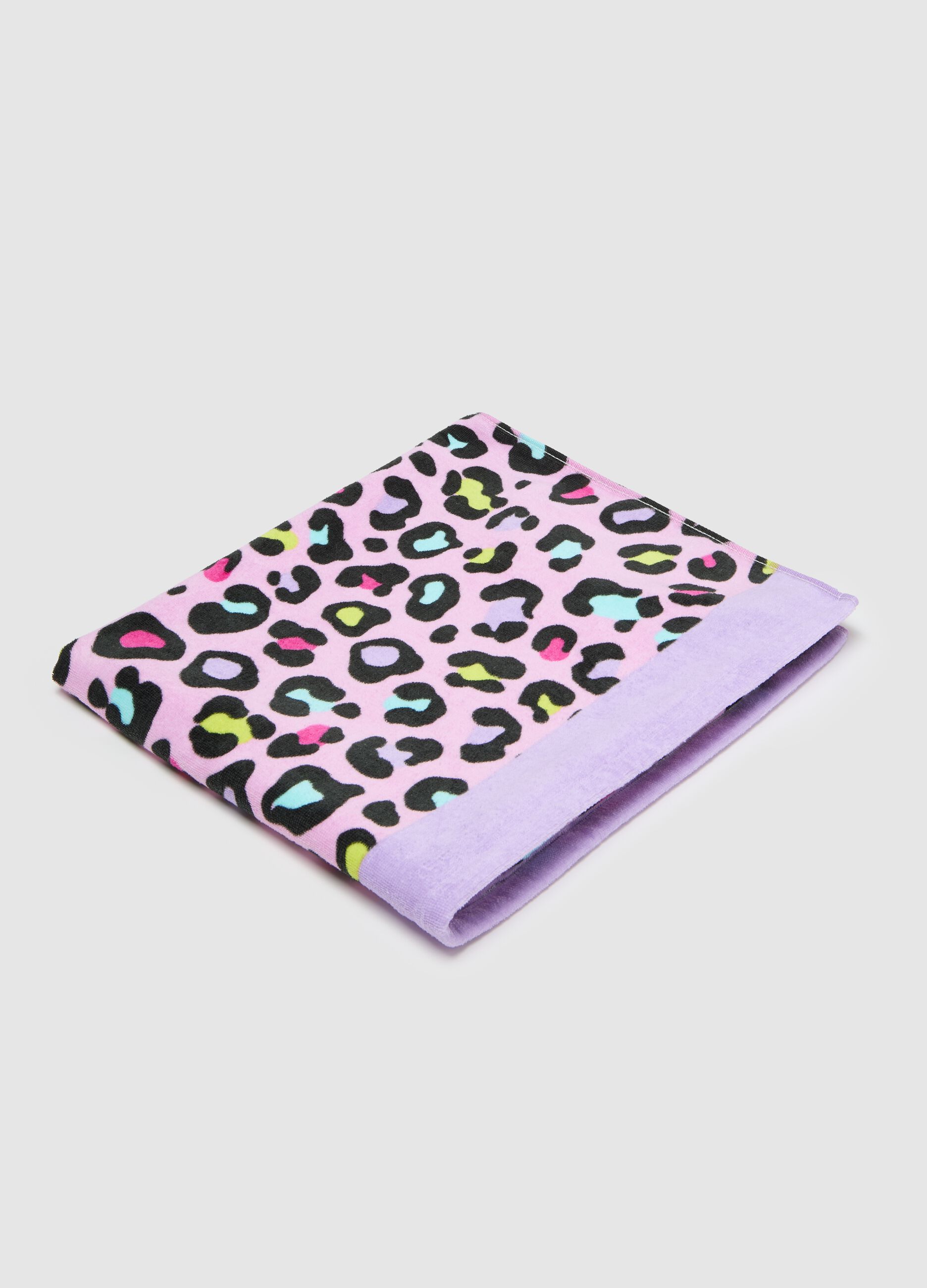 Telo mare da bambina in puro cotone multicolor con stampa animalier