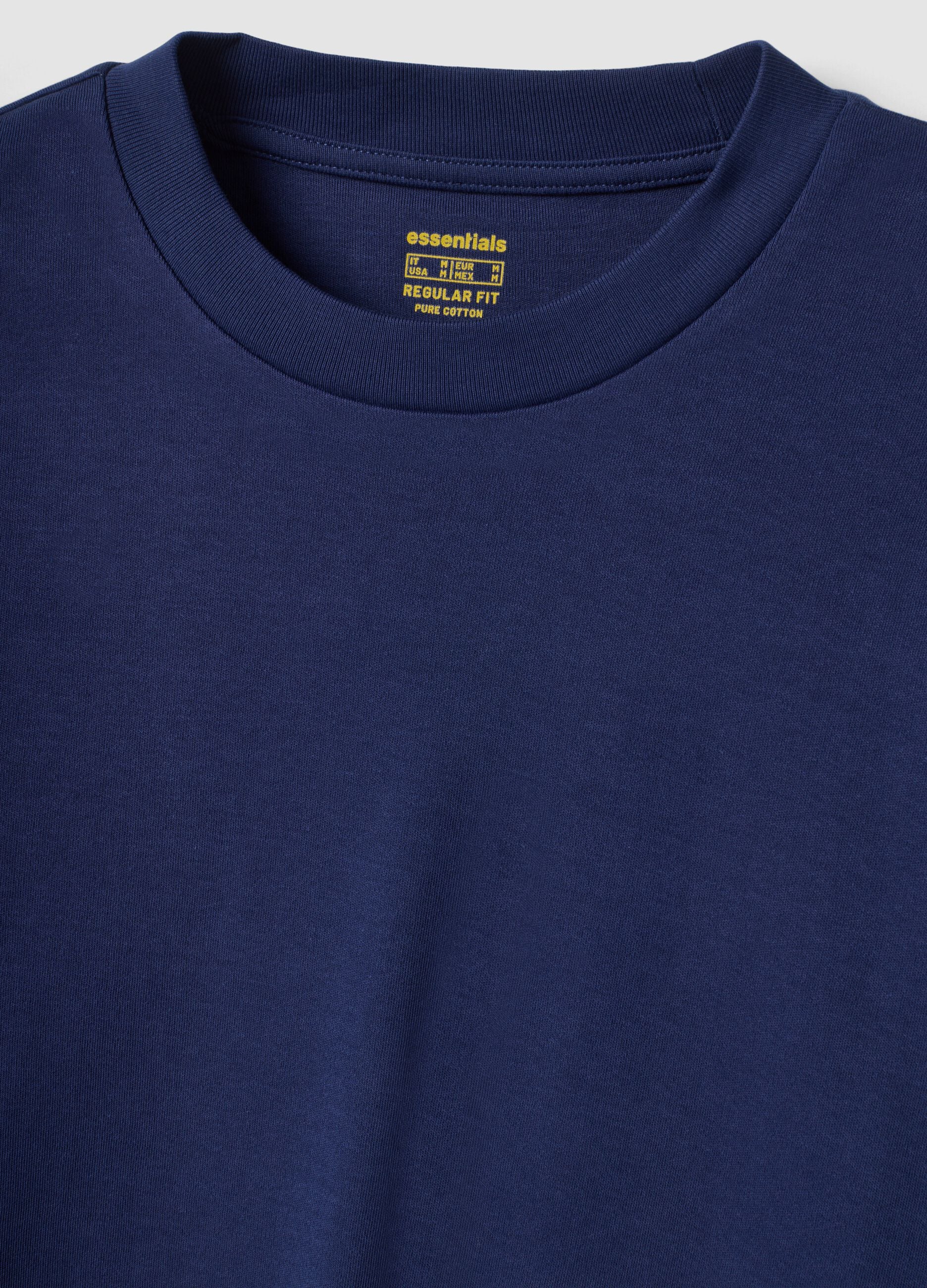 Blue pure cotton crew-neck T-shirt