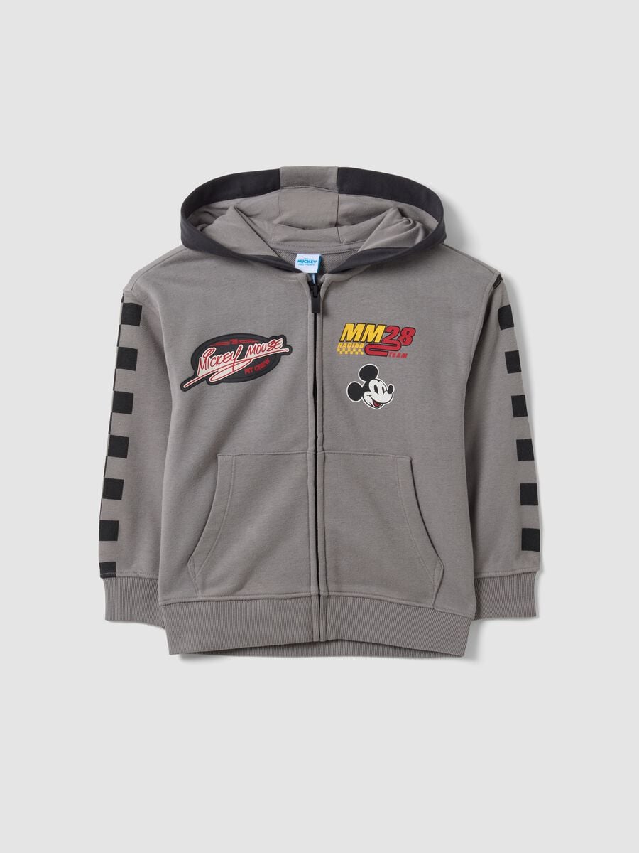 Felpa grigia in misto cotone con cappuccio e stampe Mickey per bambino_0