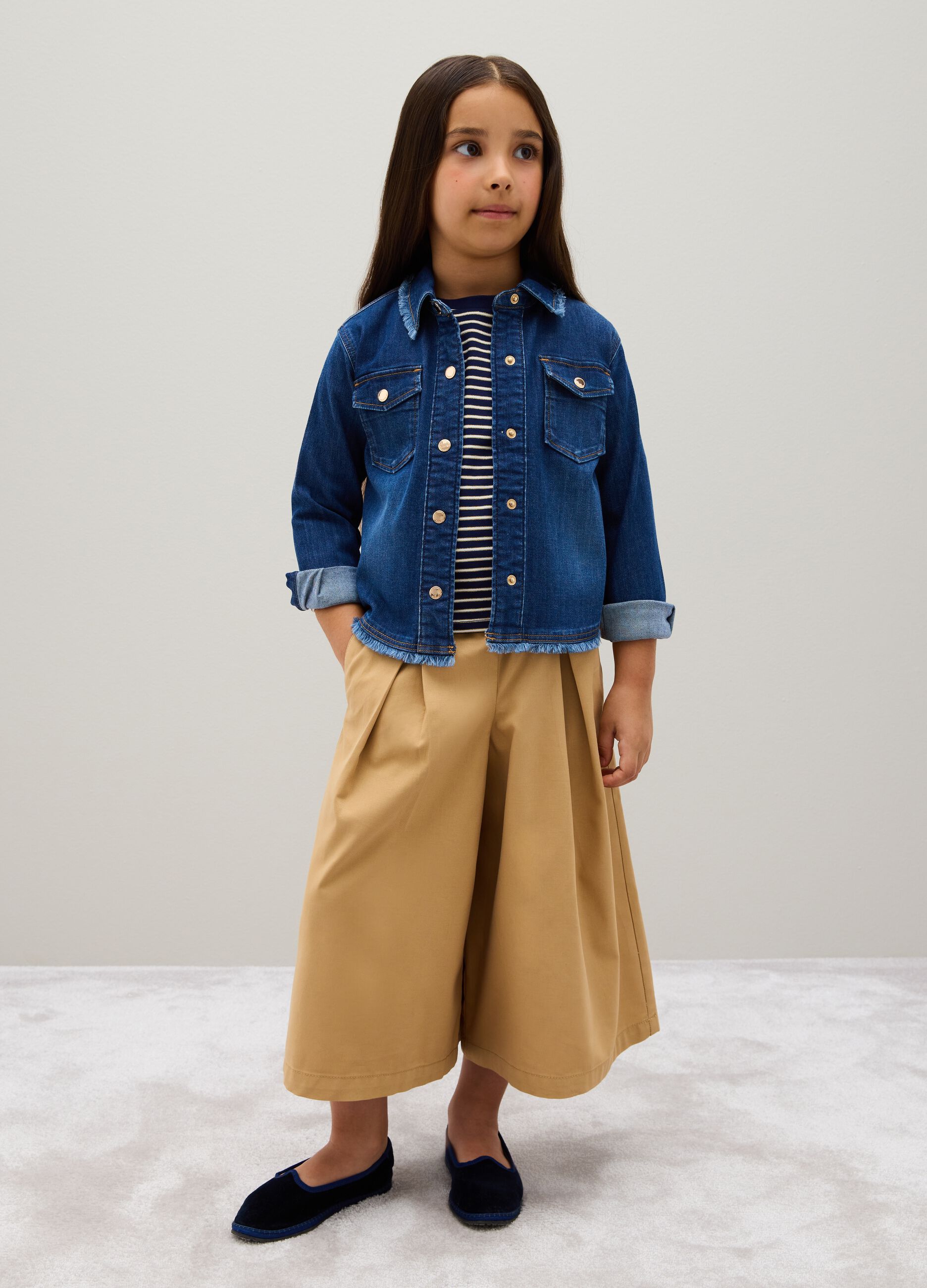 Girls' Beige Blend Wide-Leg Trousers