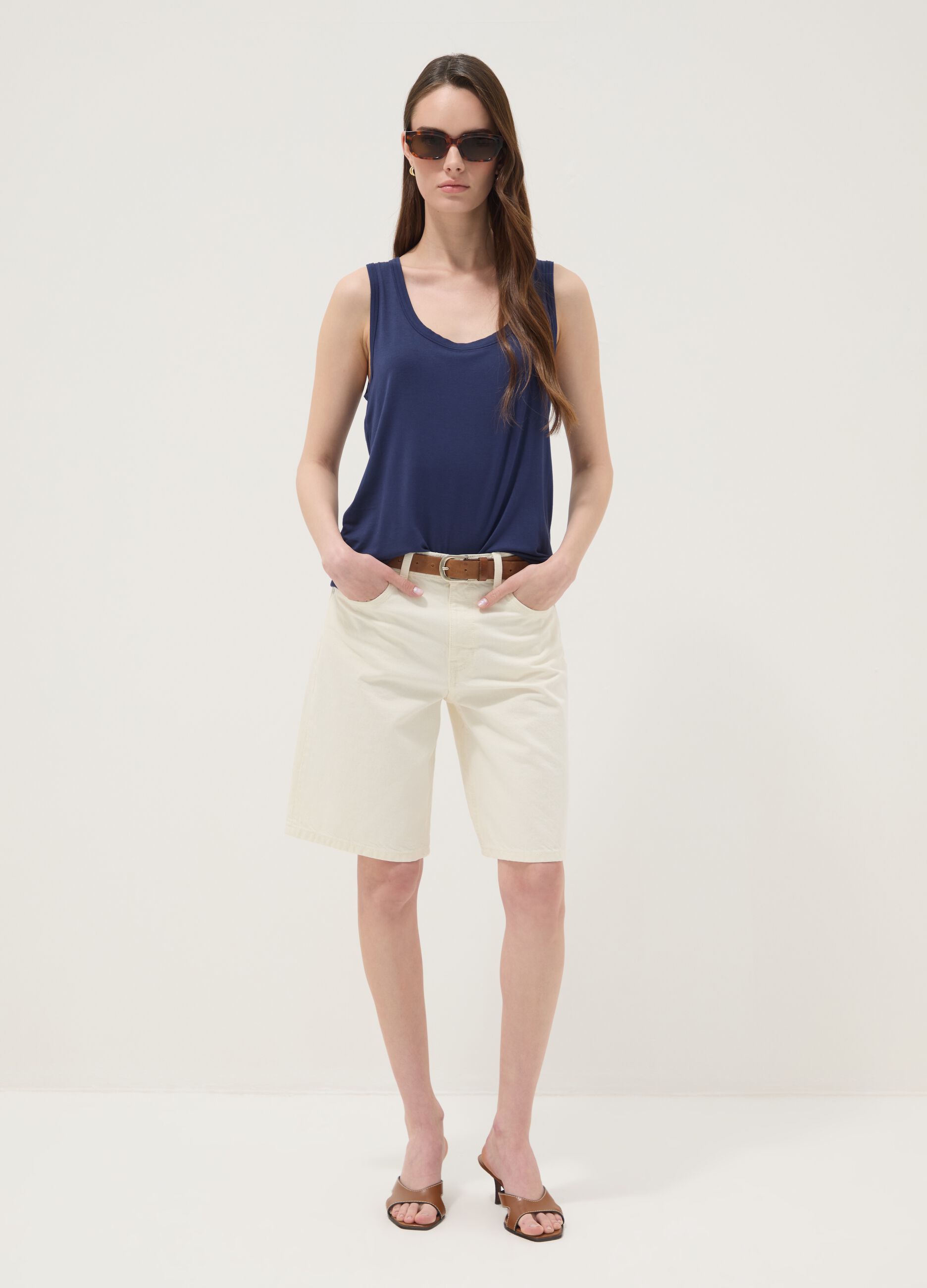 Blue stretch viscose vest top