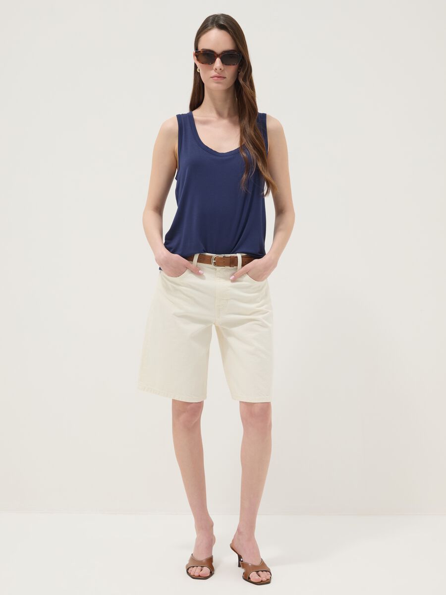 Blue stretch viscose vest top_1