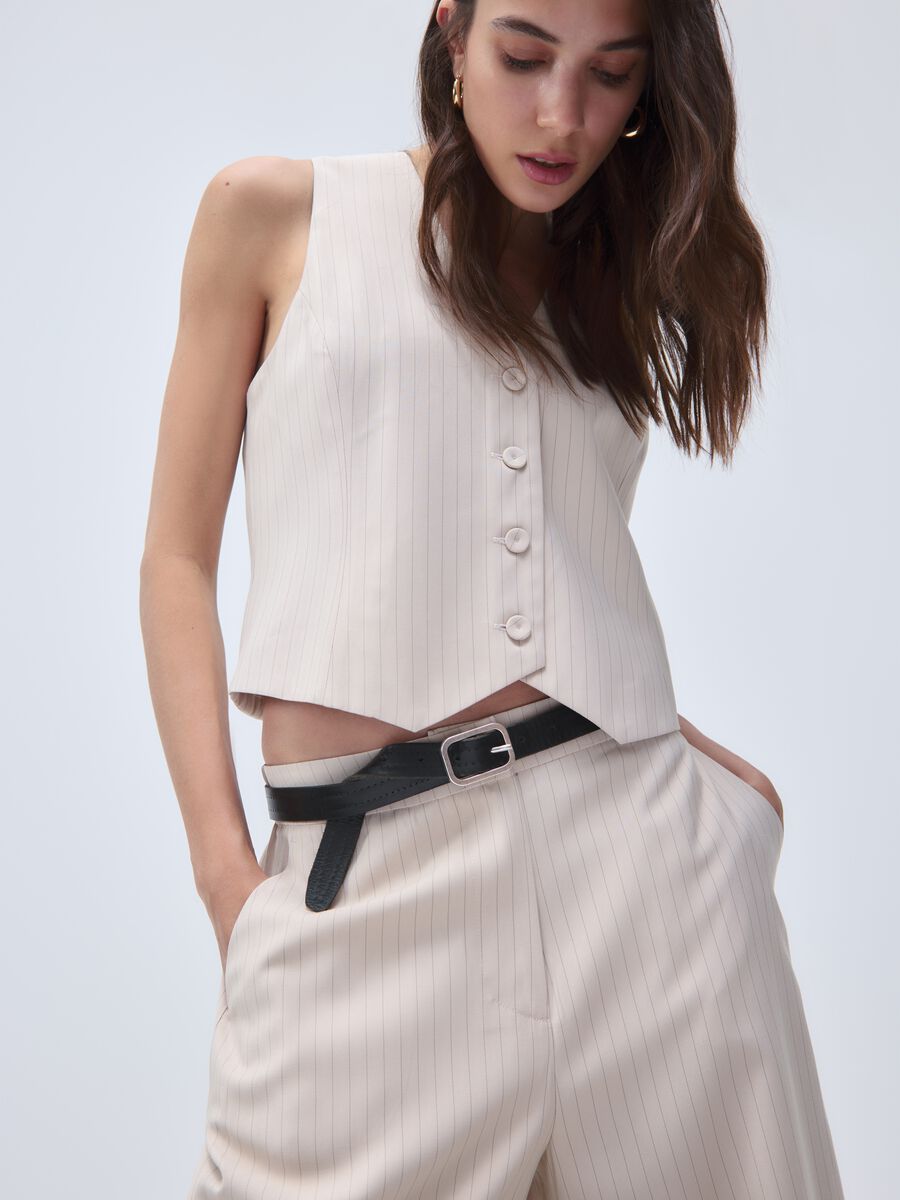 Blazer beige a righe vestibilit&agrave; slim_0