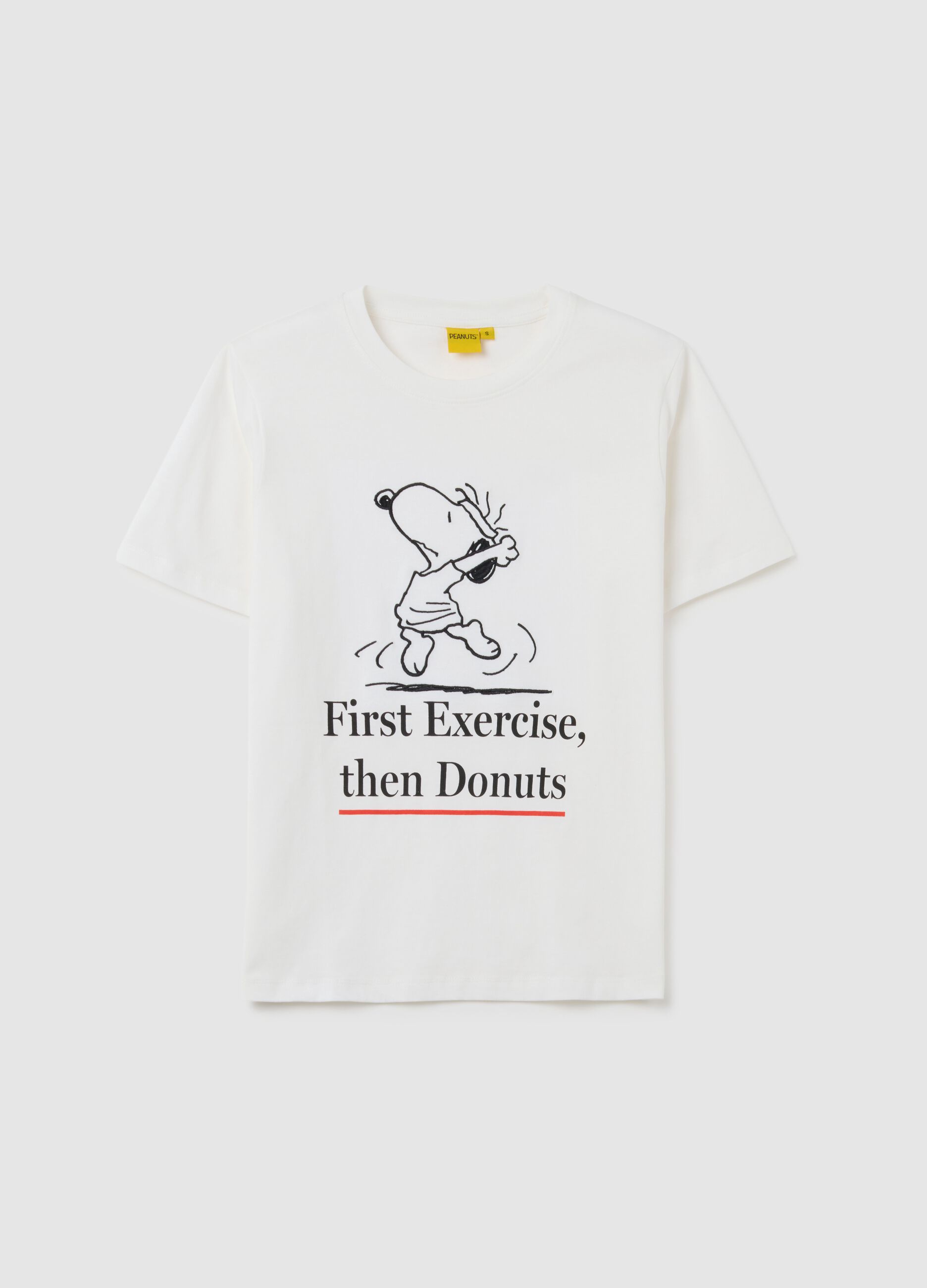 Women's pure cotton white T-shirt relaxed fit with Snoopy print