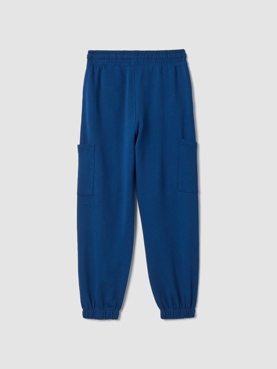 Pantaloni jogger blu in puro cotone con tasche cargo relaxed fit_1
