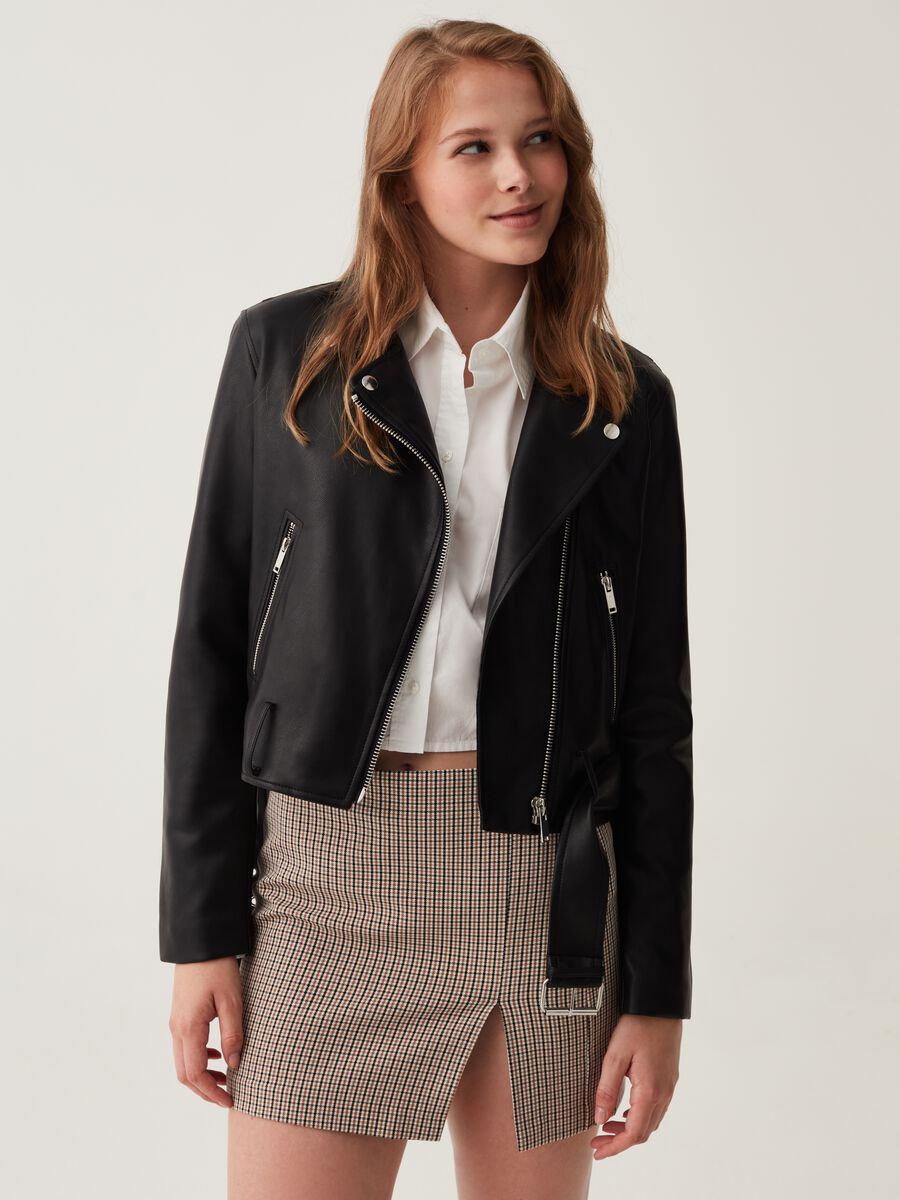 Giacca biker cropped effetto lucido_0