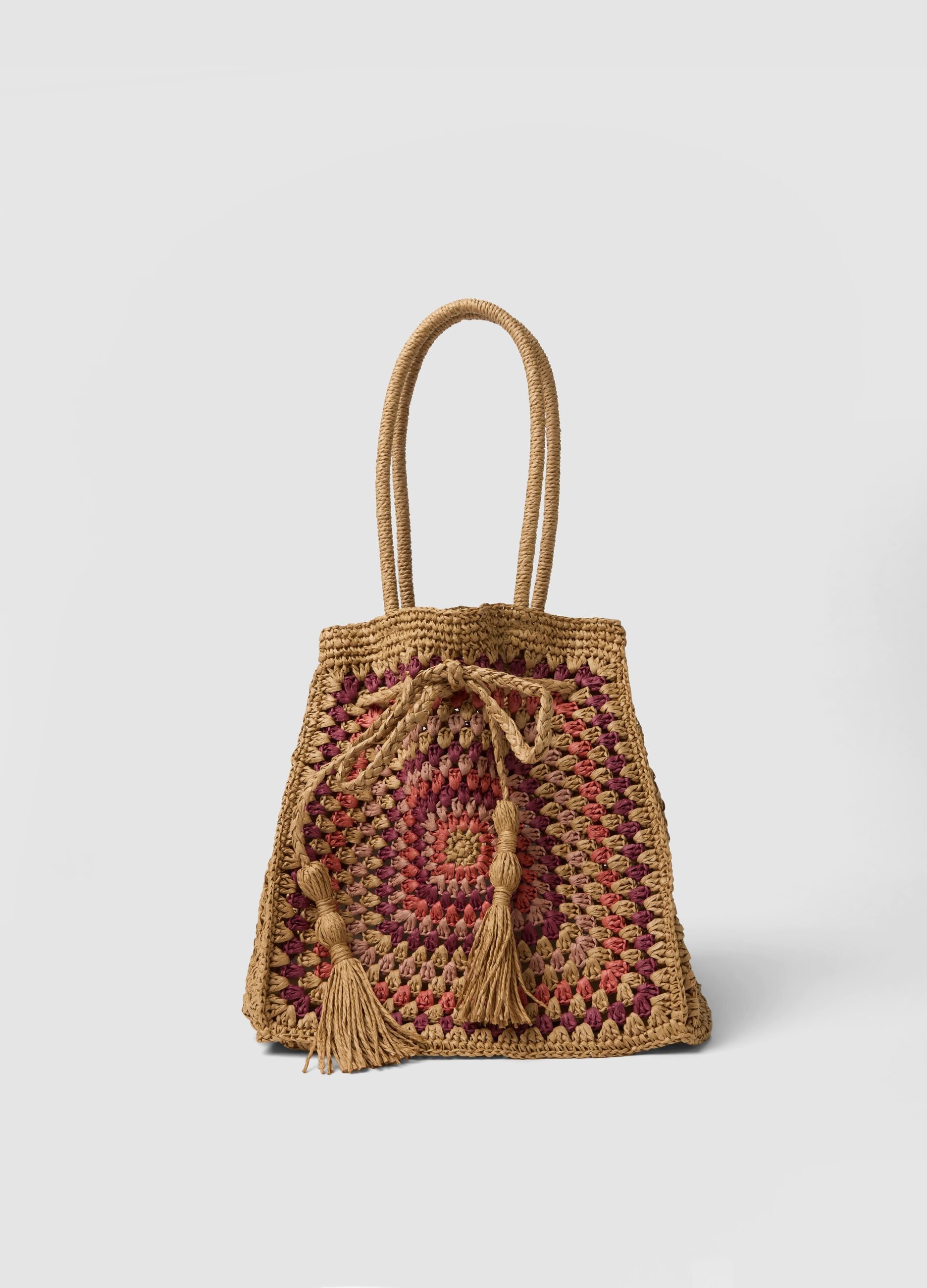 Brown paper-fibre crochet shopper bag