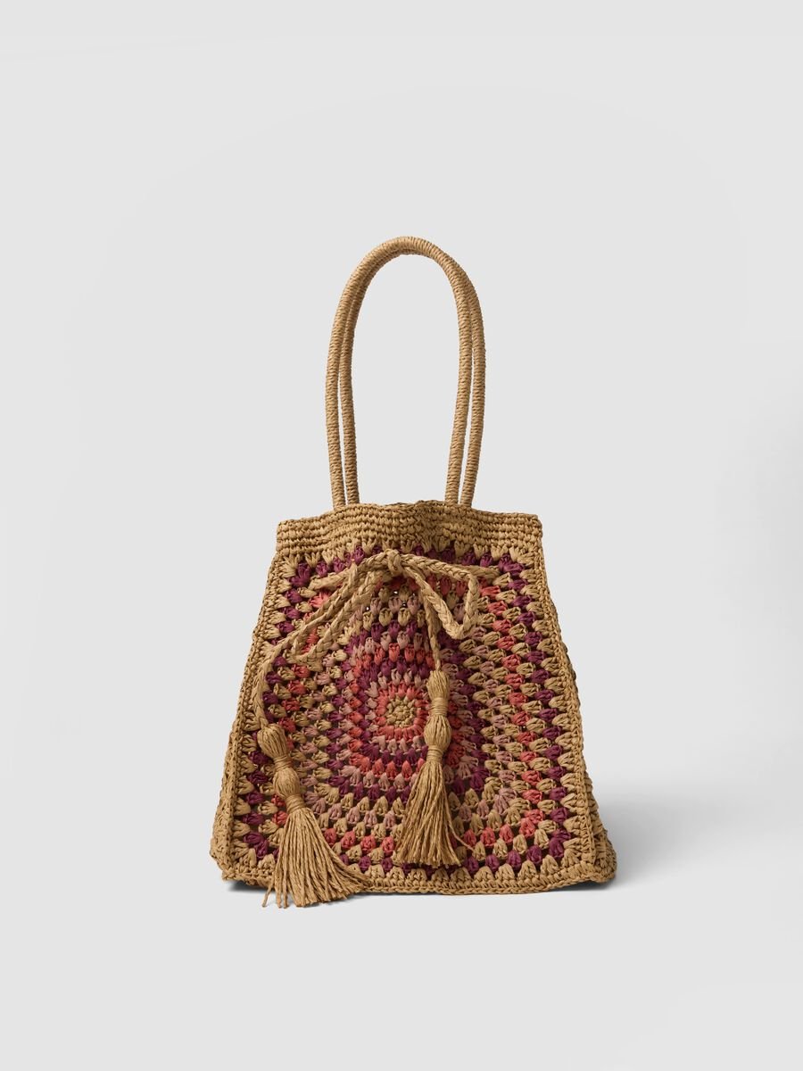 Brown paper-fibre crochet shopper bag_0