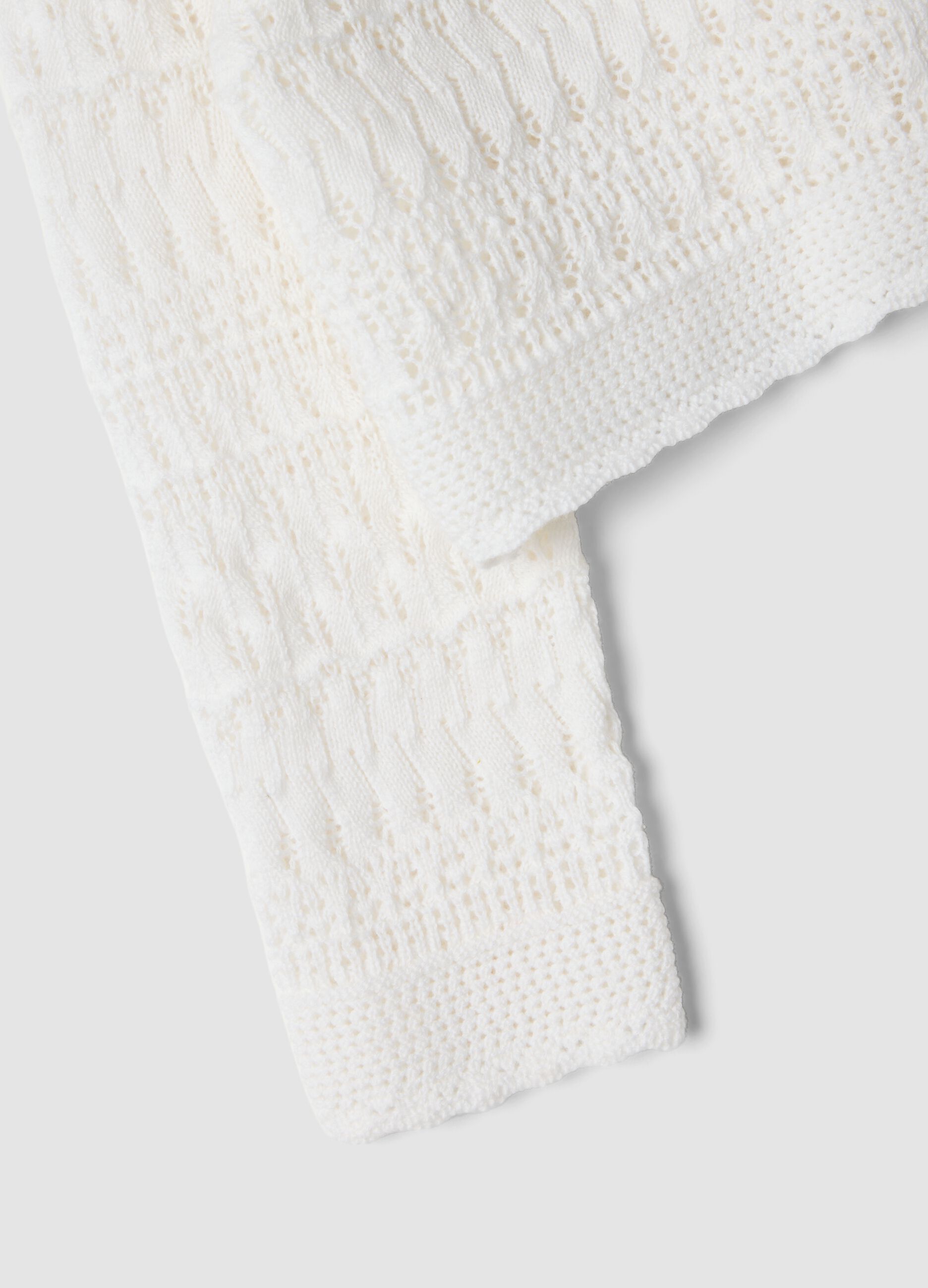 White fitted pure cotton knitted cardigan for baby girl