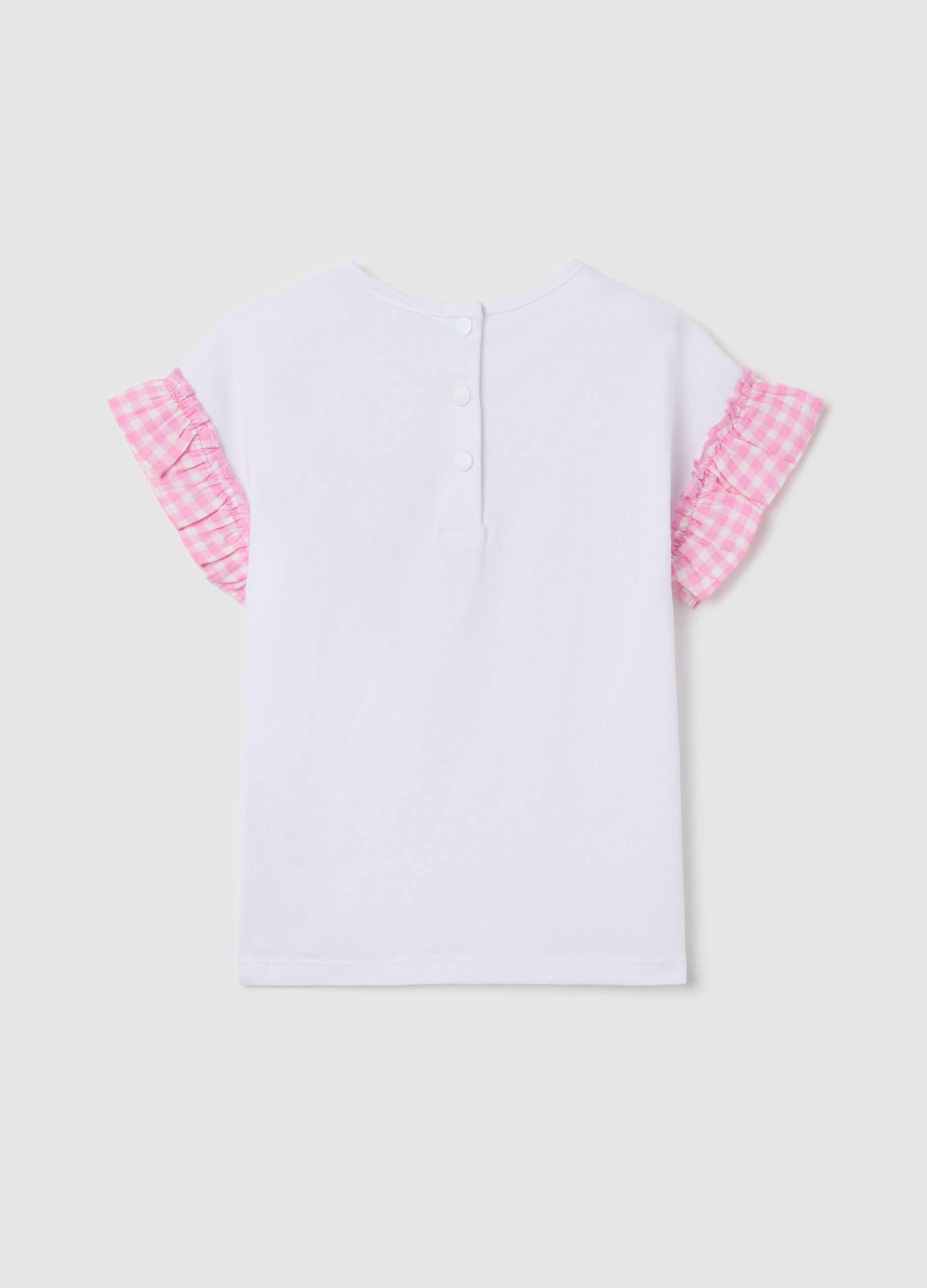 White T-shirt with flounce and cupcake application