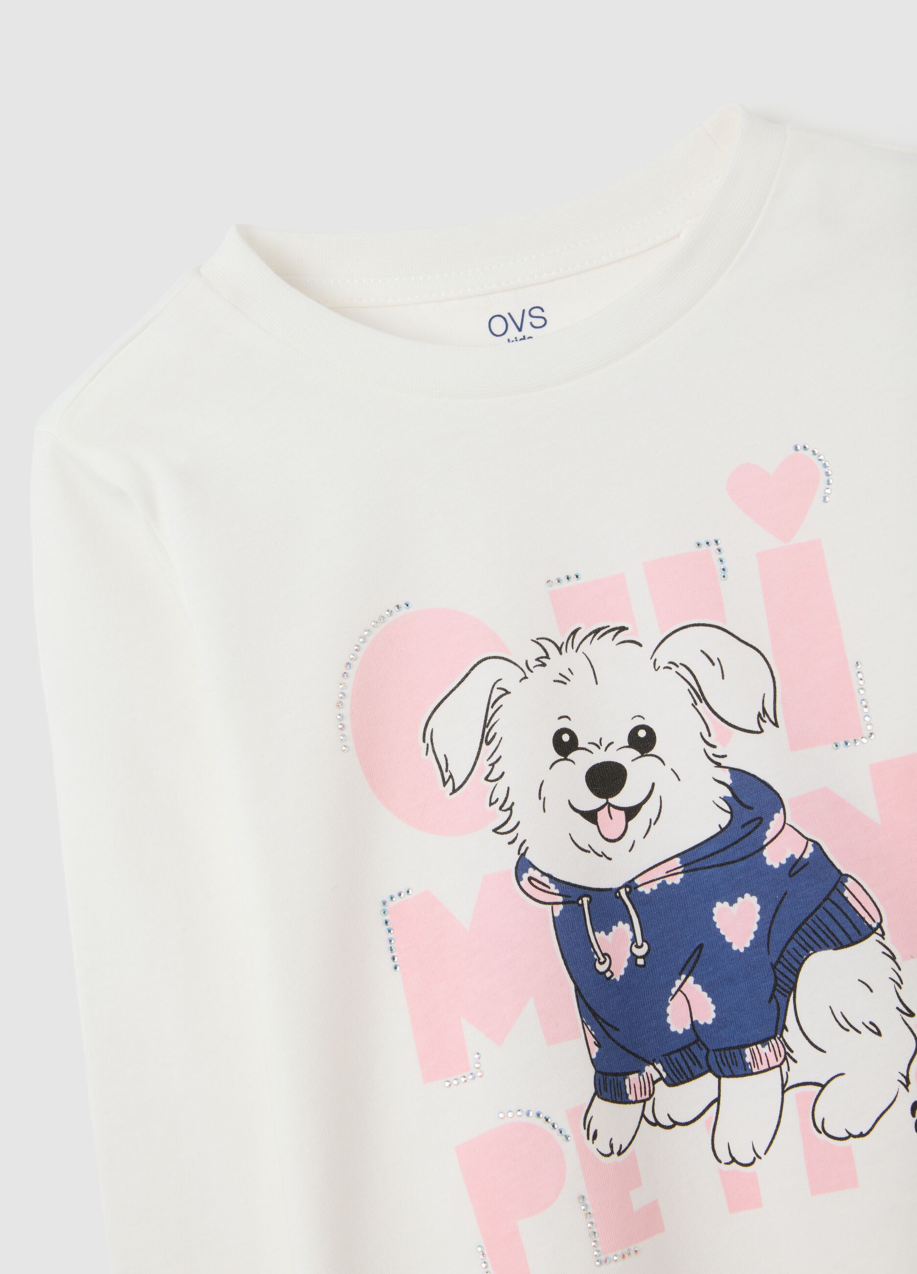 Girls' white pure cotton regular fit top with dog print