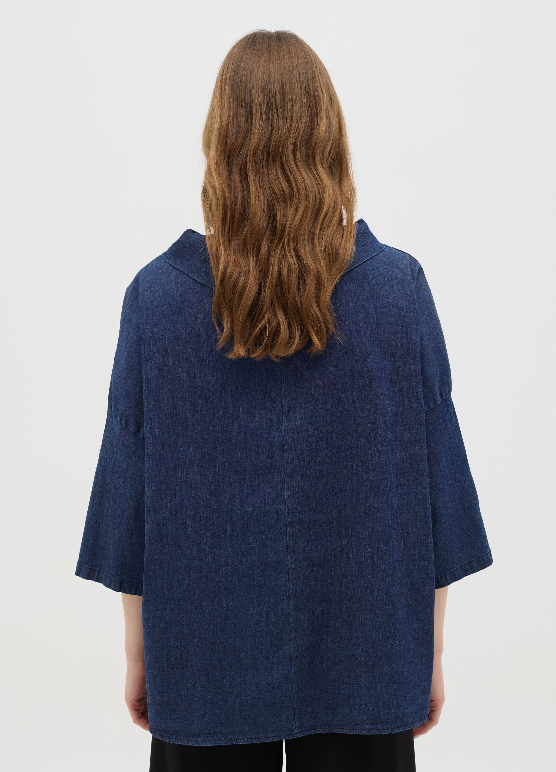 Blue Long Sleeve Stretch Cotton Top